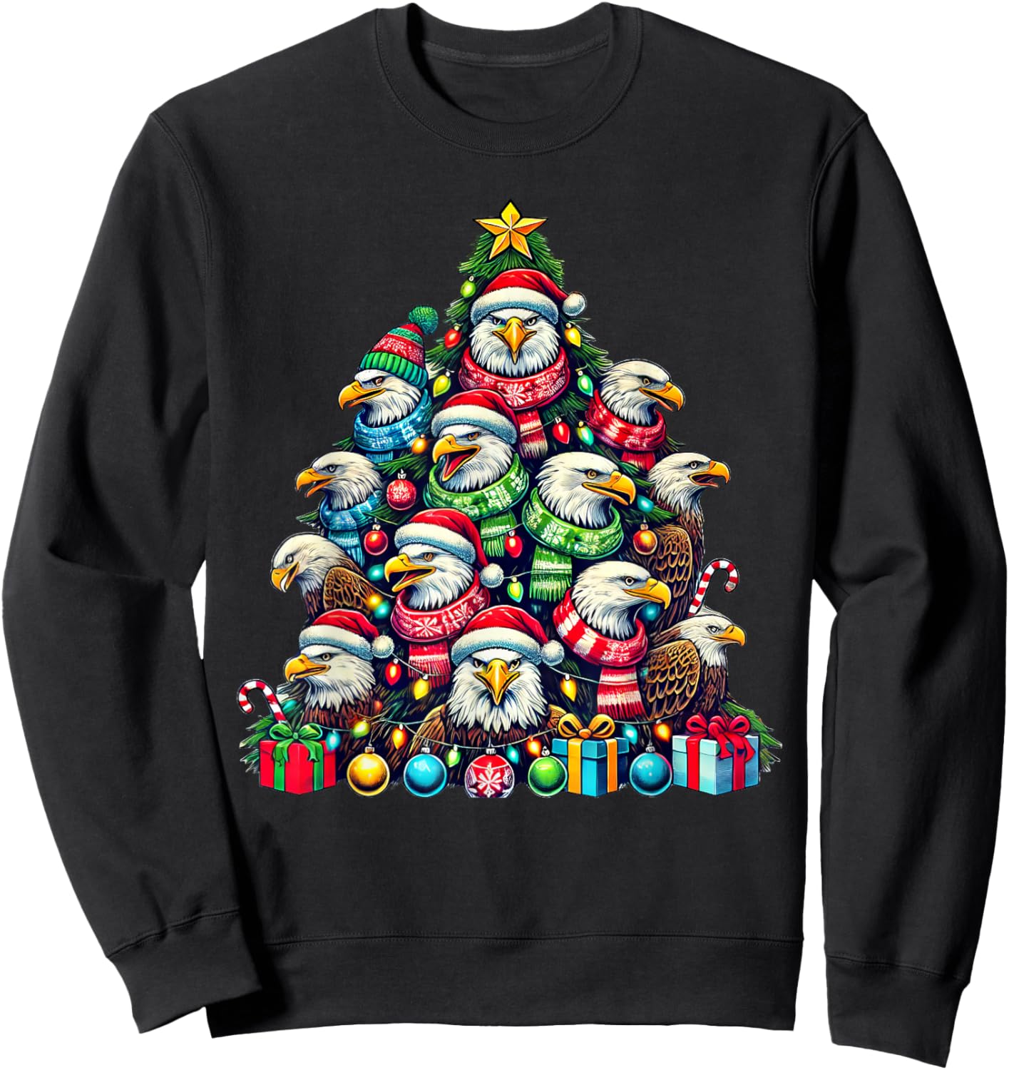 Eagle Bird Christmas Tree Funny Eagle Xmas Sweatshirt - Sweatshirt | Black