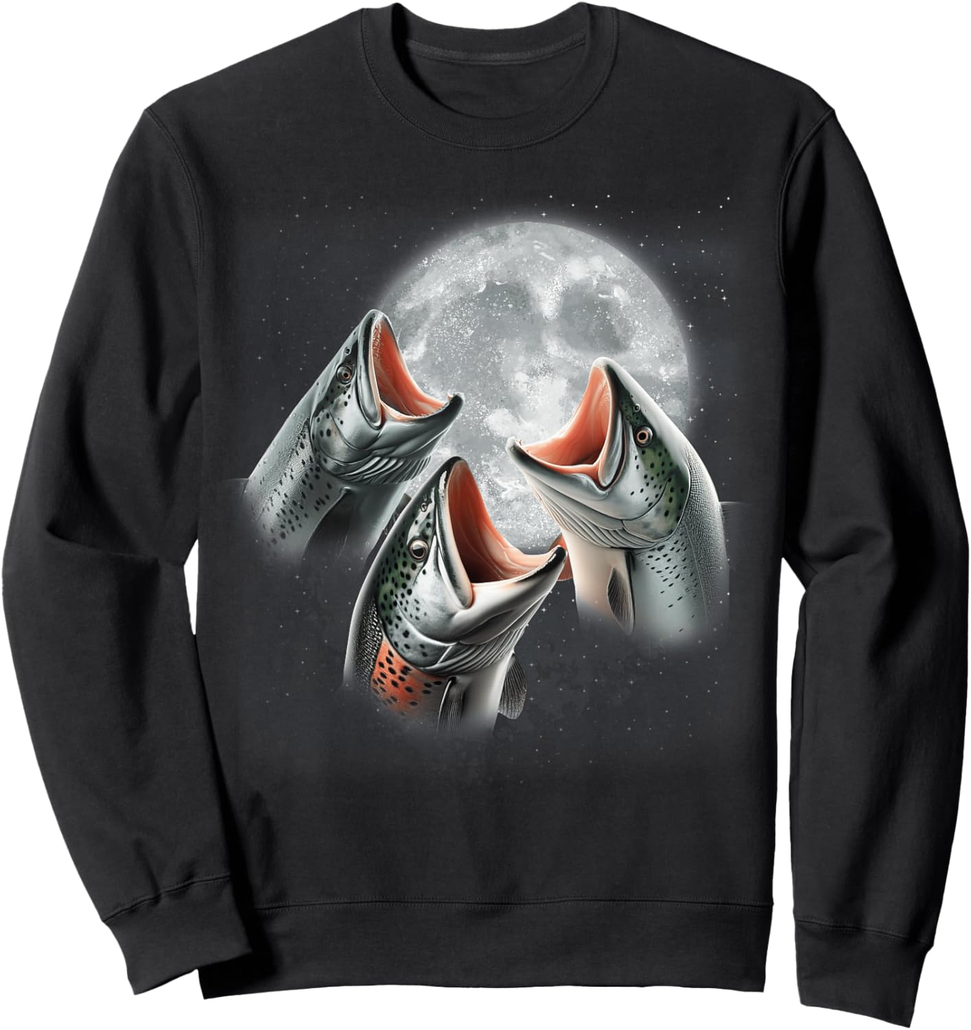 3 Salmon Fish Howling At The Moon Funny Salmon Fishing Lover Sweatshirt - Sweatshirt | Black