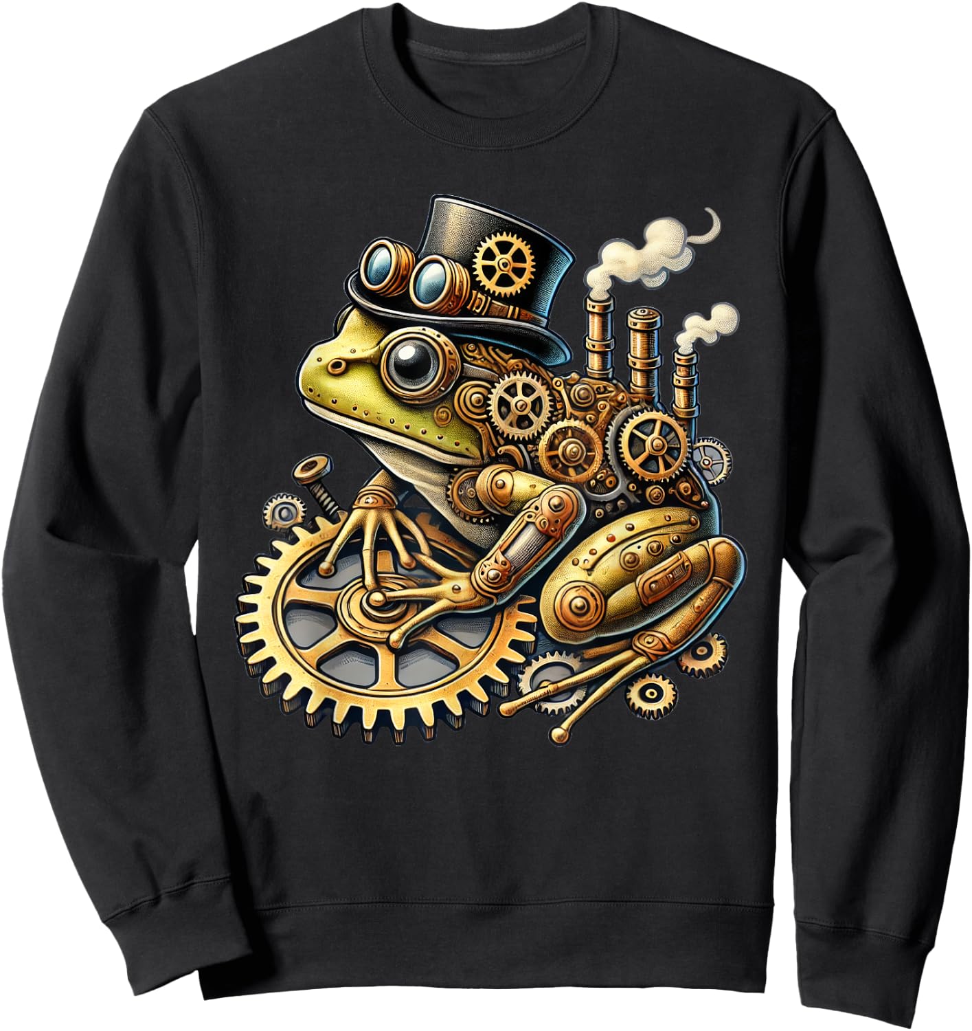 Steampunk Frog Fantasy Apparel Steampunk Frog Art - -Adults & Kids - Black - Small - Short Sleeve - Cotton Blend - Machine Wash Sweatshirt - Sweatshirt | Black