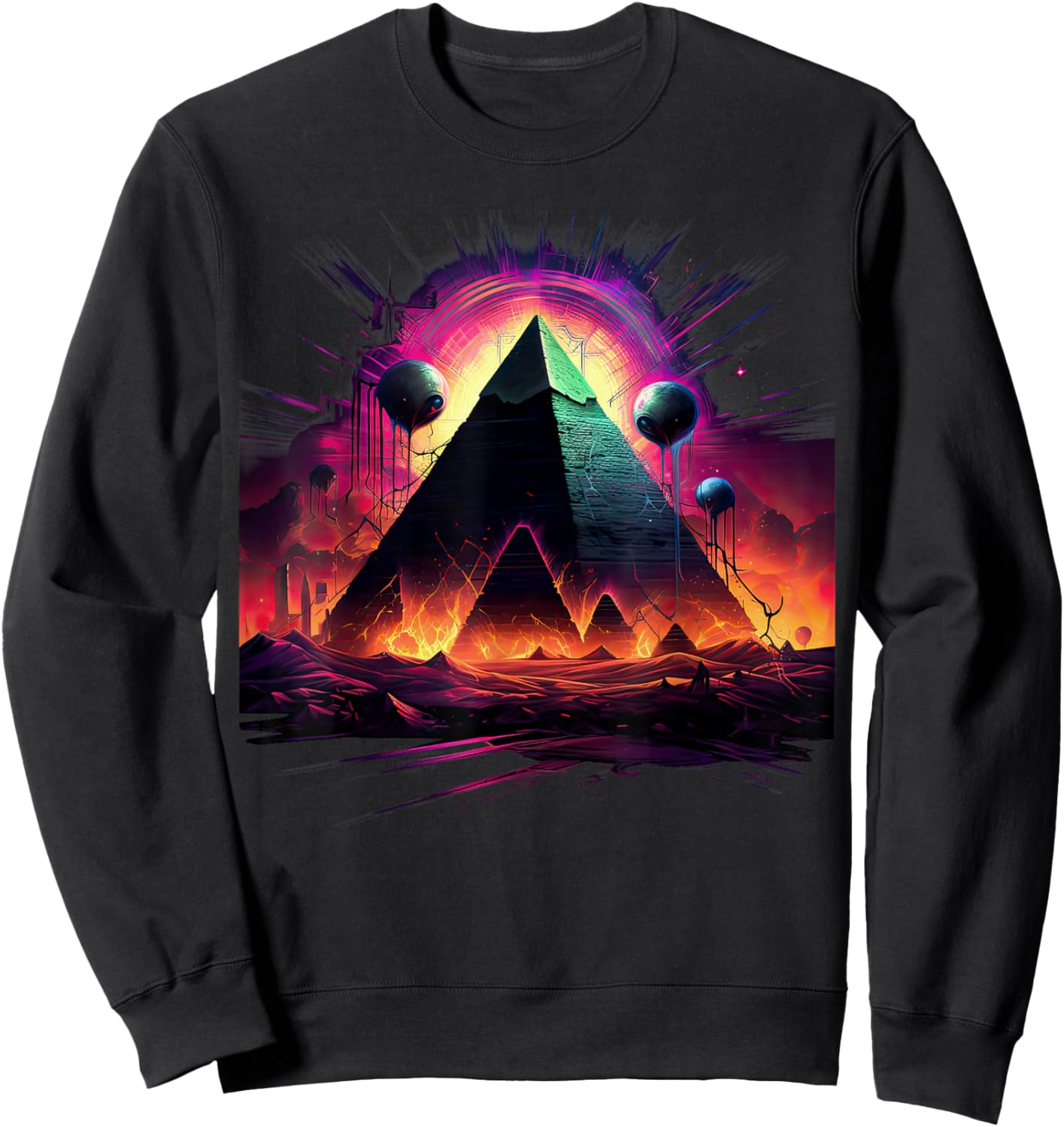 Aliens UFO Egyptian Pyramids | Science Fiction Alien Sweatshirt - Sweatshirt | Black