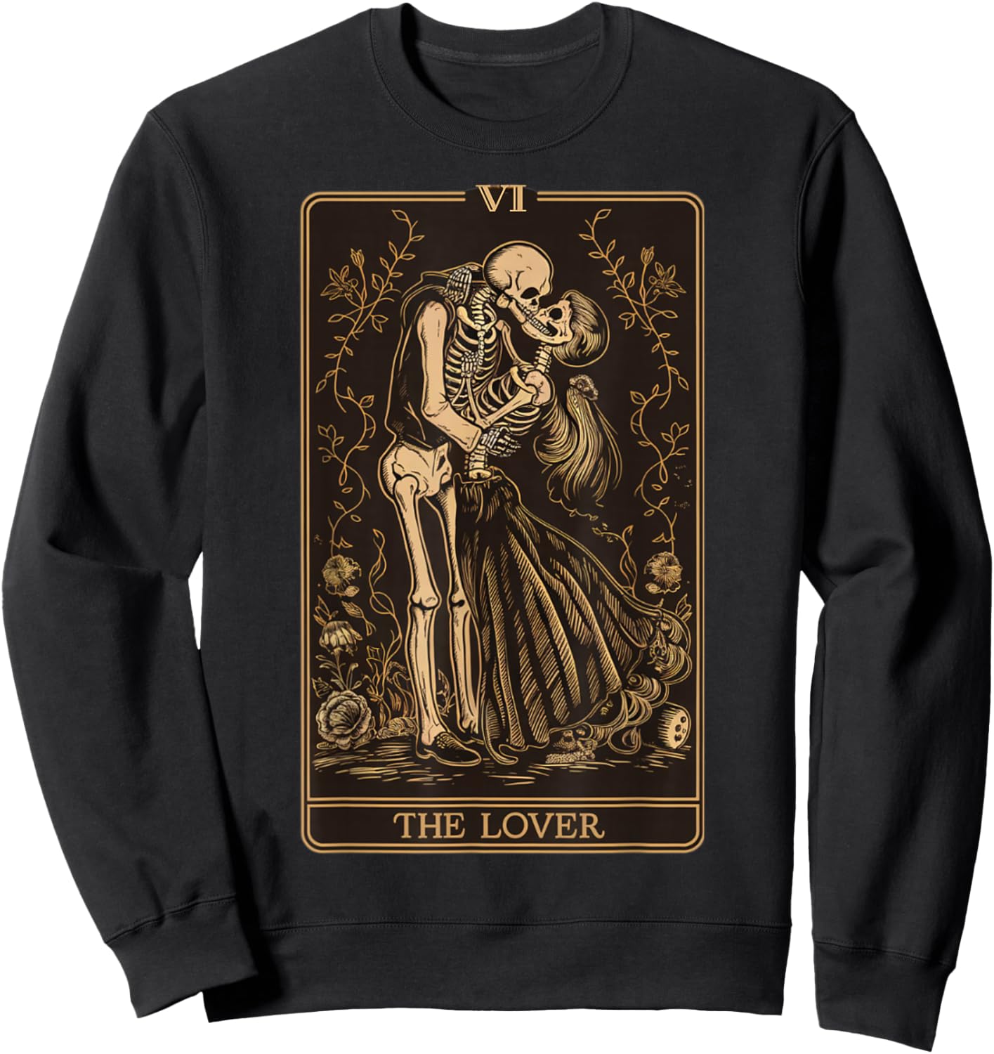The Lovers Vintage Tarot Card - Gothic Halloween Tea Sweatshirt - Sweatshirt | Black