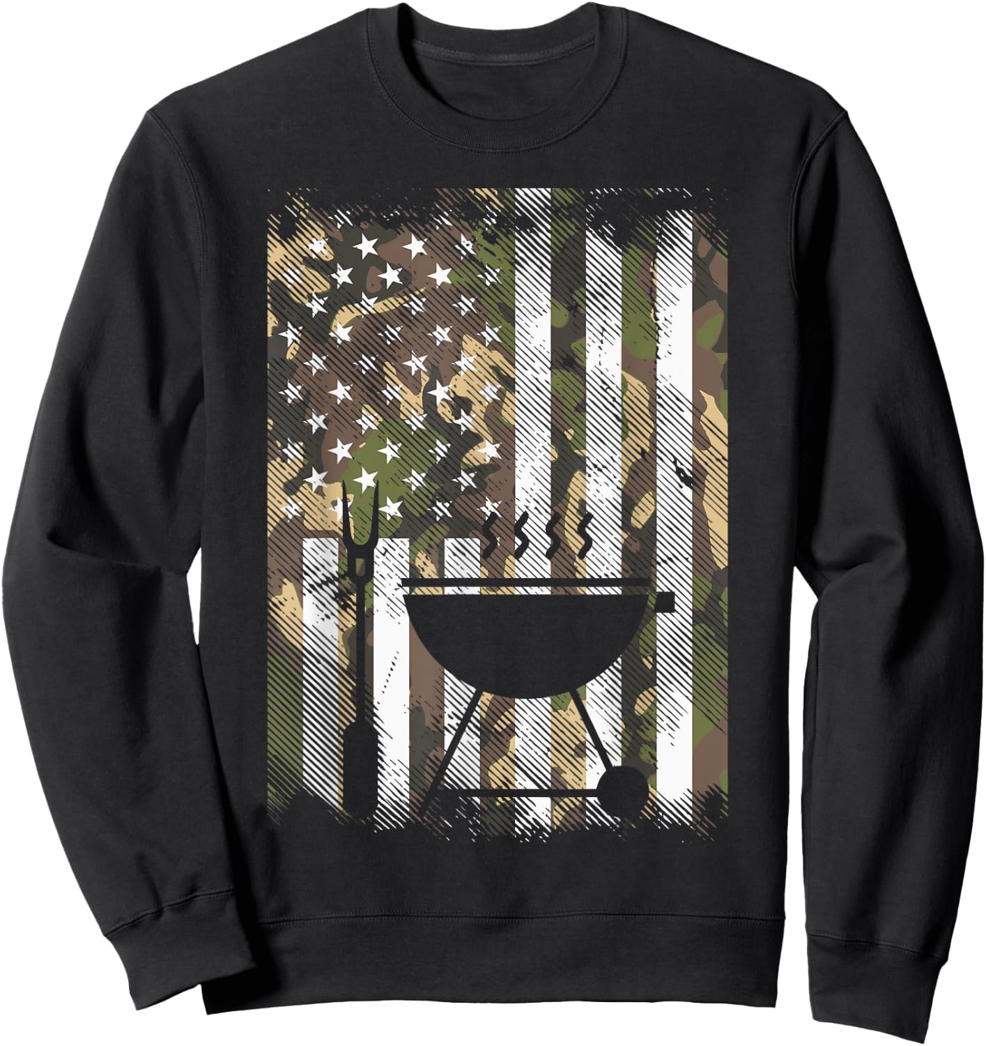 Camo US Flag Bbq Grill Vintage Grilling Smoking Patriotic Sweatshirt - Sweatshirt | Black