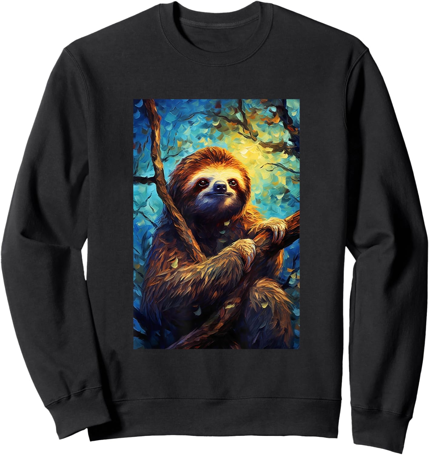 Sloth - Van Gogh Style - Starry Night Sweatshirt - Sweatshirt | Black