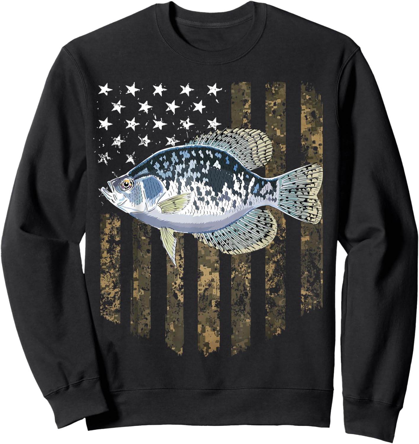 Camo American Flag Crappie Fishing 4th Of July Sweatshirt - Sweatshirt | Black