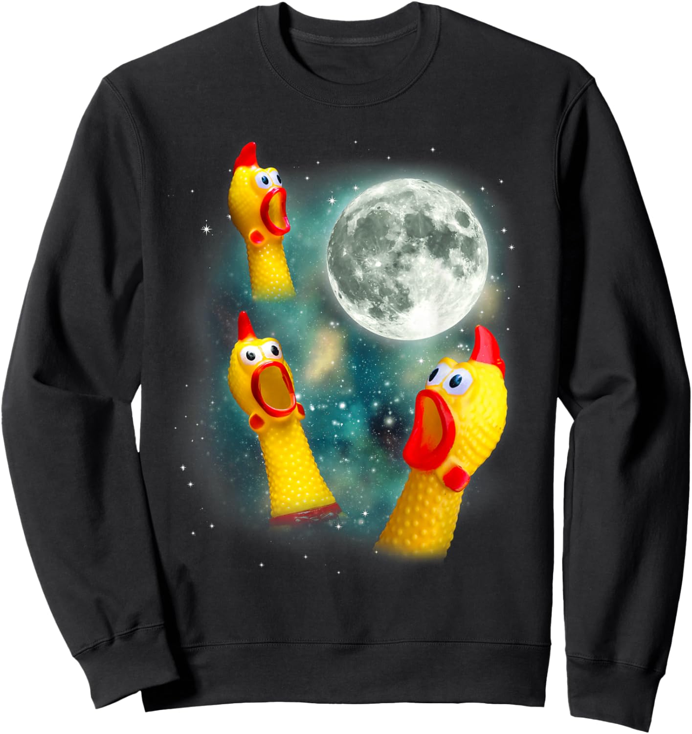 Three Rubber Chicken Moon Funny Screaming Fowl Cursed Joke Sweatshirt - Sweatshirt | Black