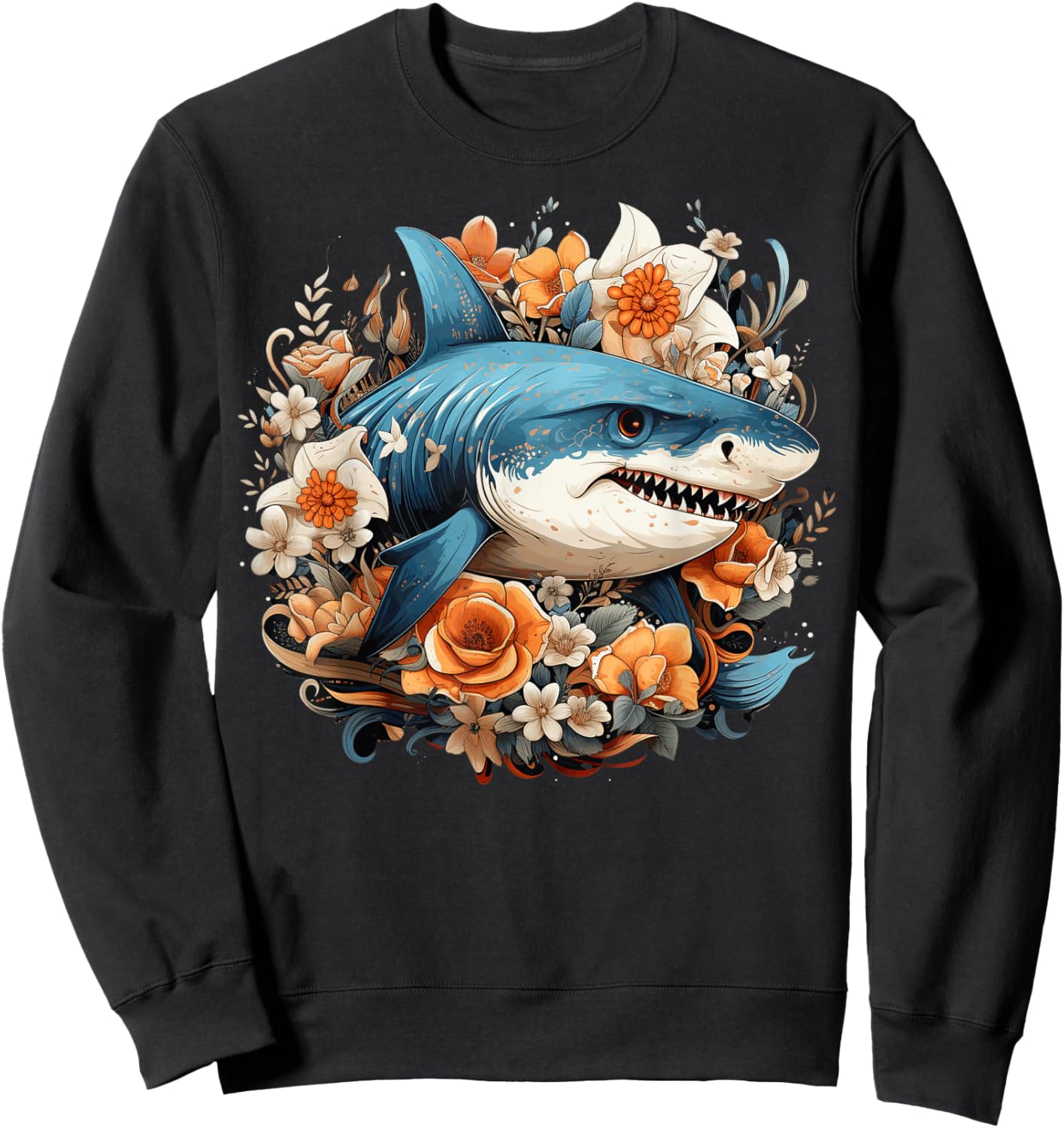 Shark Flowers Sweatshirt - Sweatshirt | Black