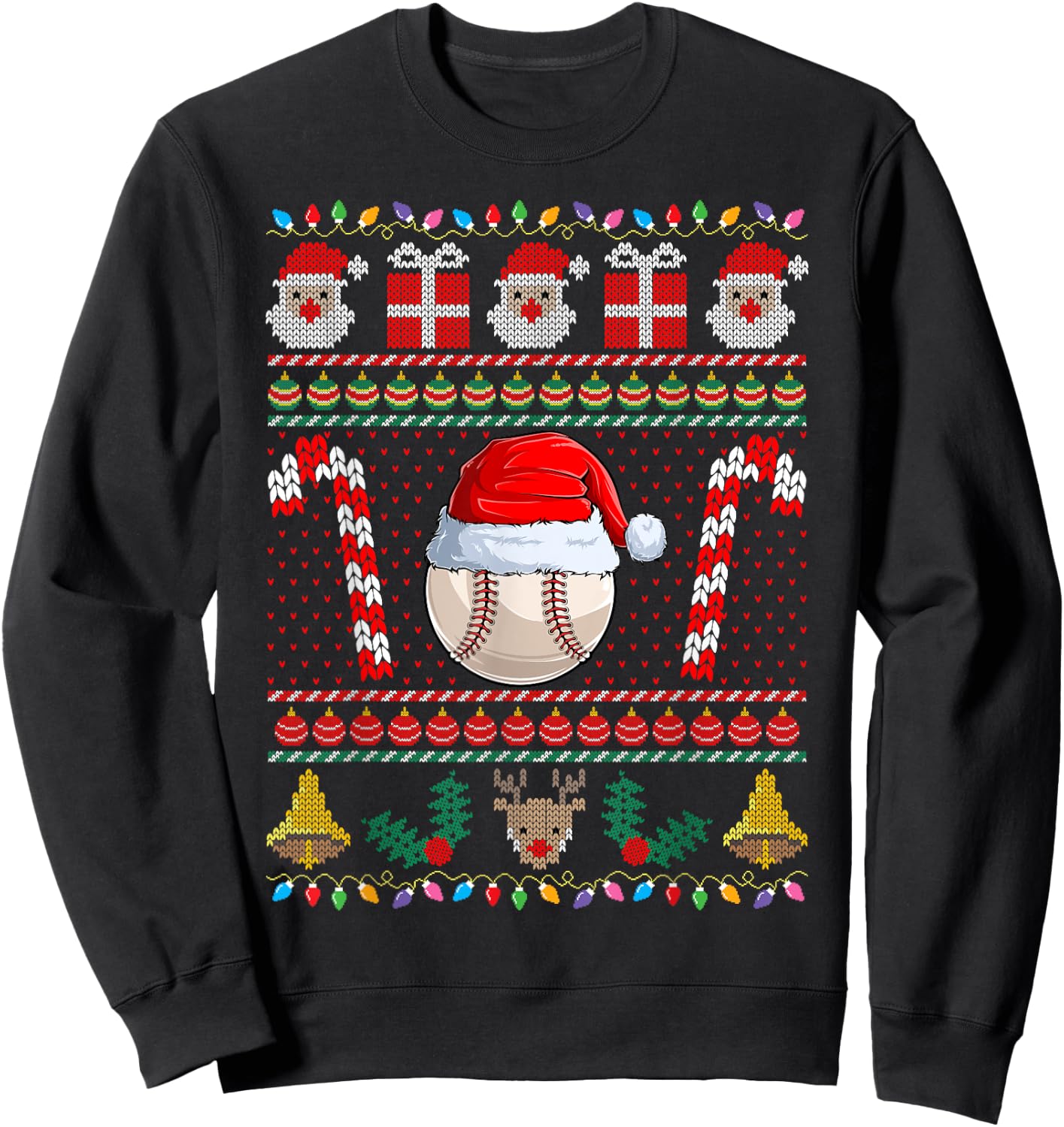 Baseball Christmas Santa Ugly Sweater Holiday Pajama Sweatshirt - Sweatshirt | Black