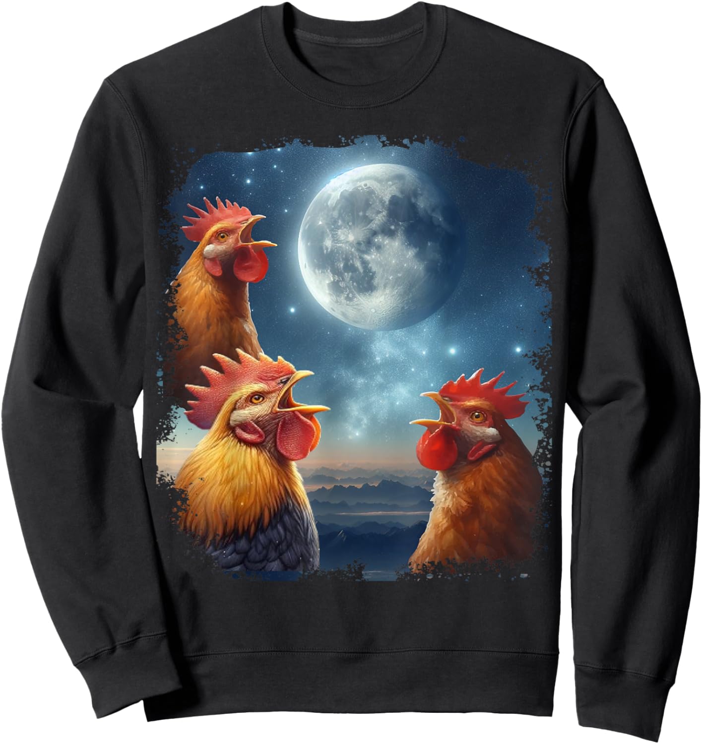 3 Chicken Moon, Funny 3 Chicken Howling Like Wolves Sweatshirt - Sweatshirt | Black