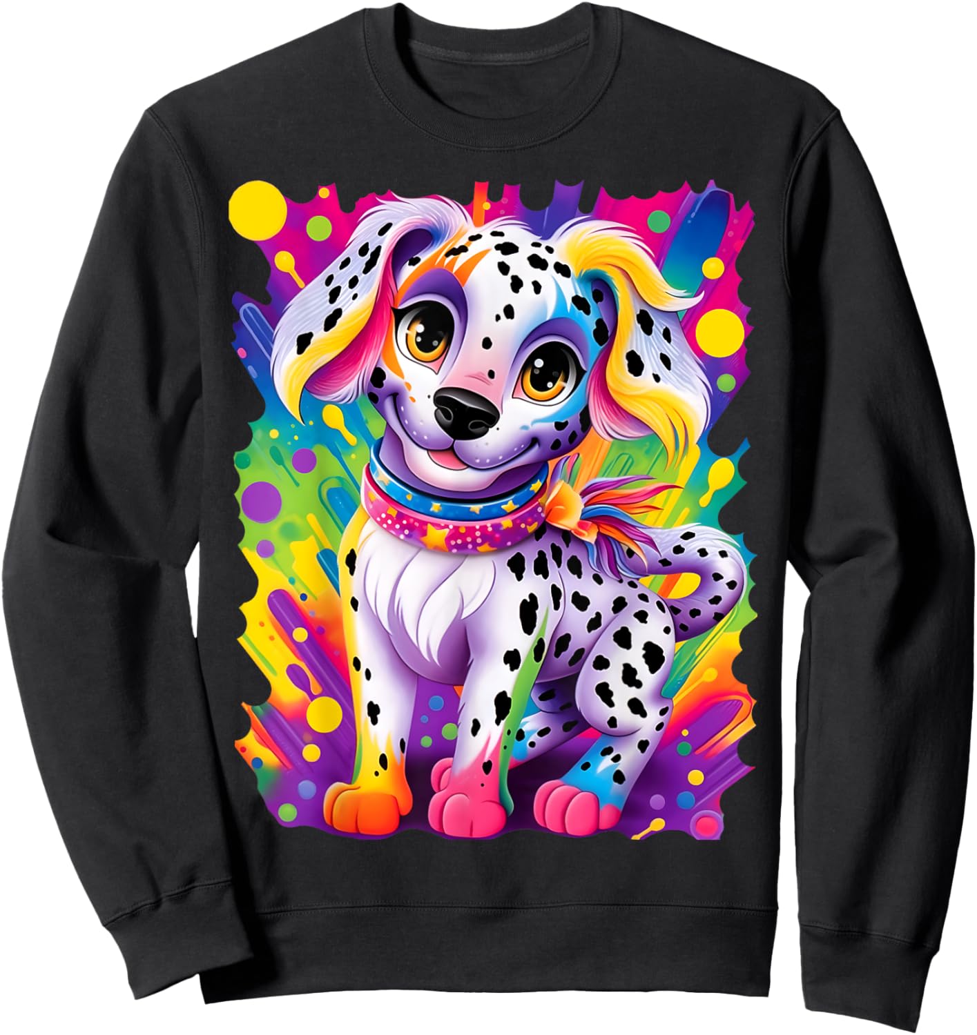 Baby Dalmatian Puppy Colorful Rainbow Vibrant Graphic Sweatshirt - Sweatshirt | Black