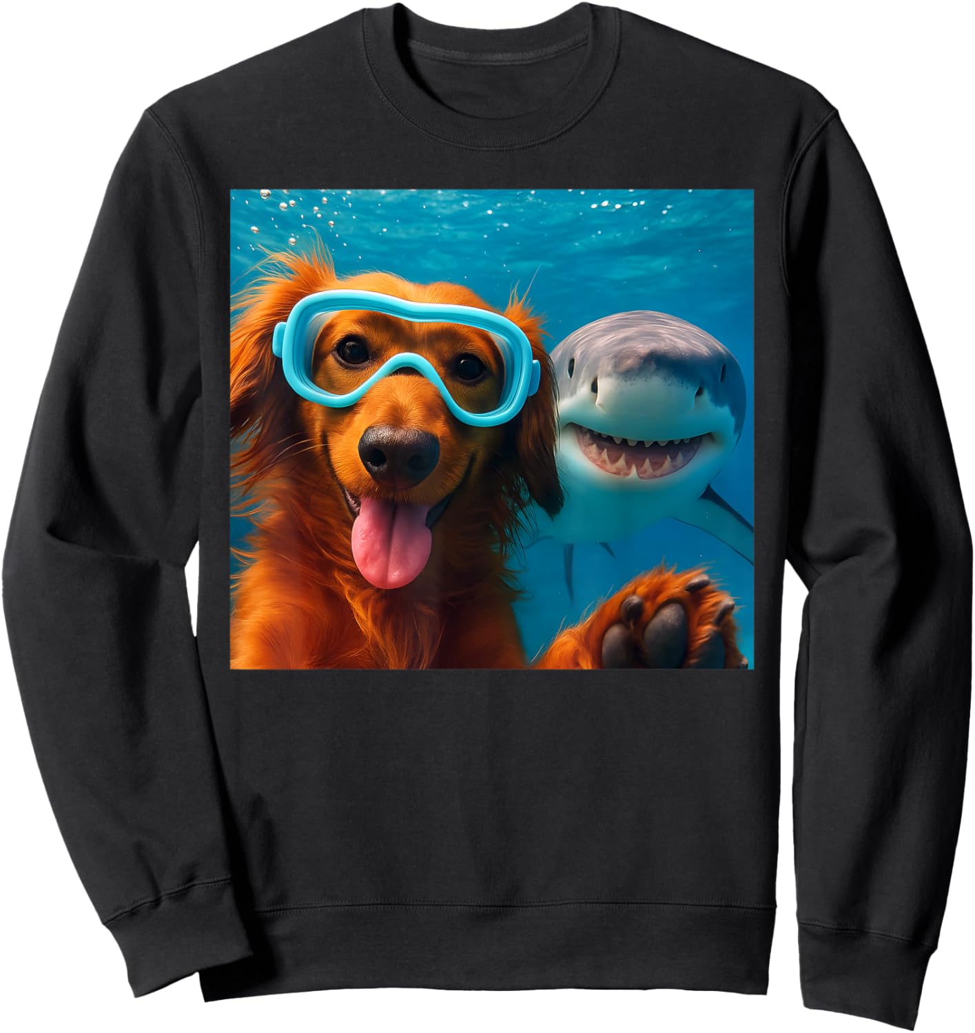Funny Dachshund Doxie Dog Selfie with Shark Ocean Lovers Sweatshirt - Sweatshirt | Black