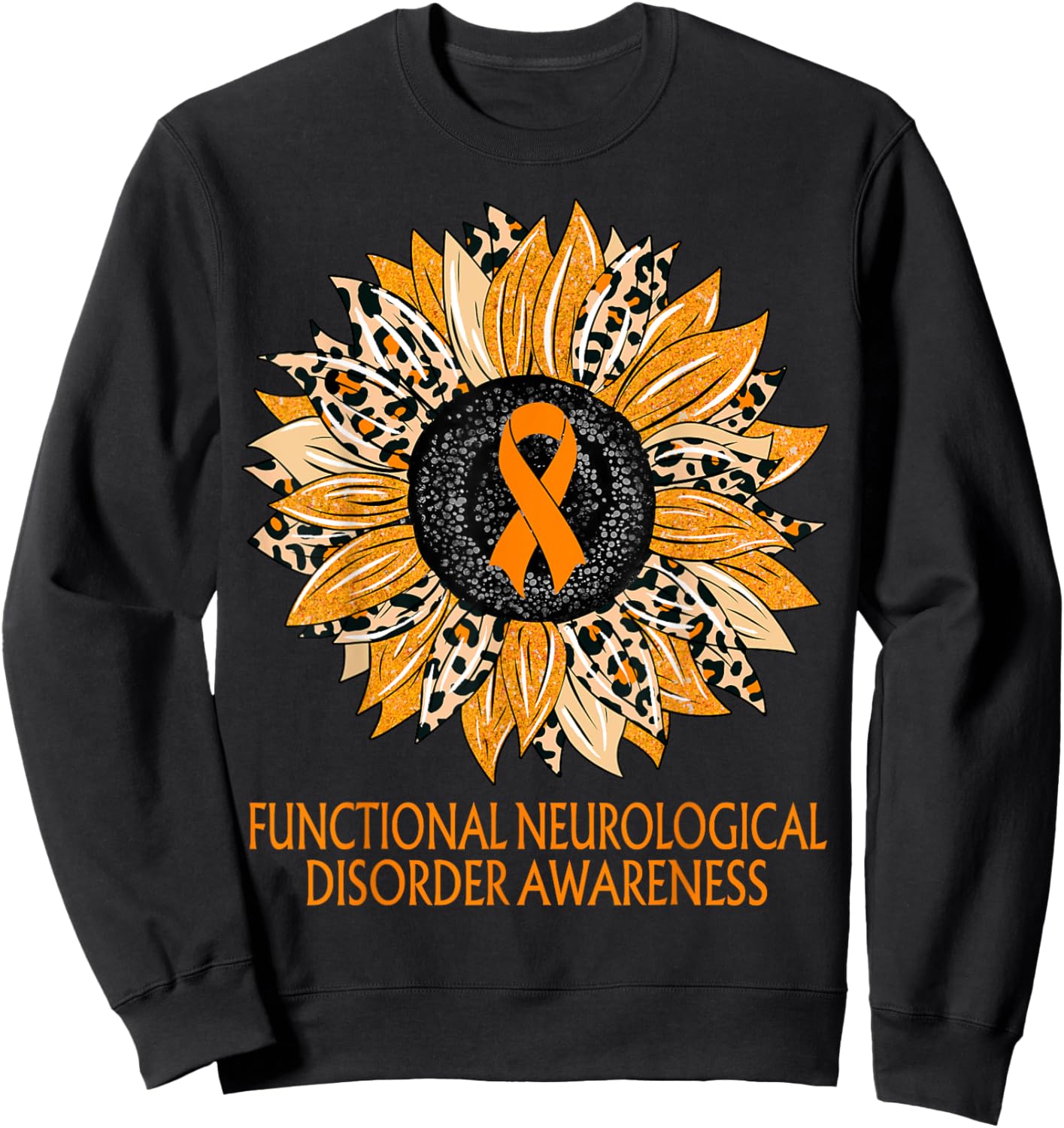 Leopard Sunflower Functional Neurological Disorder Awareness Sweatshirt - Sweatshirt | Black
