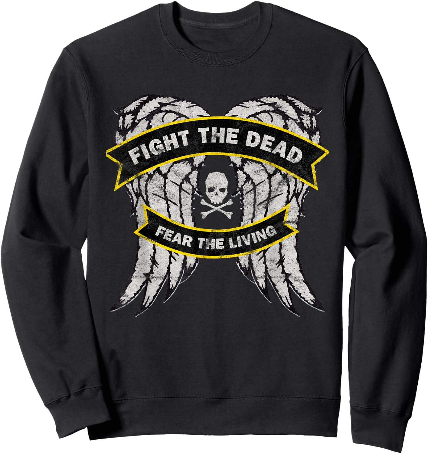 Fight the Dead Fear the Living Distressed Zombie Hunter Sweatshirt - Sweatshirt | Black