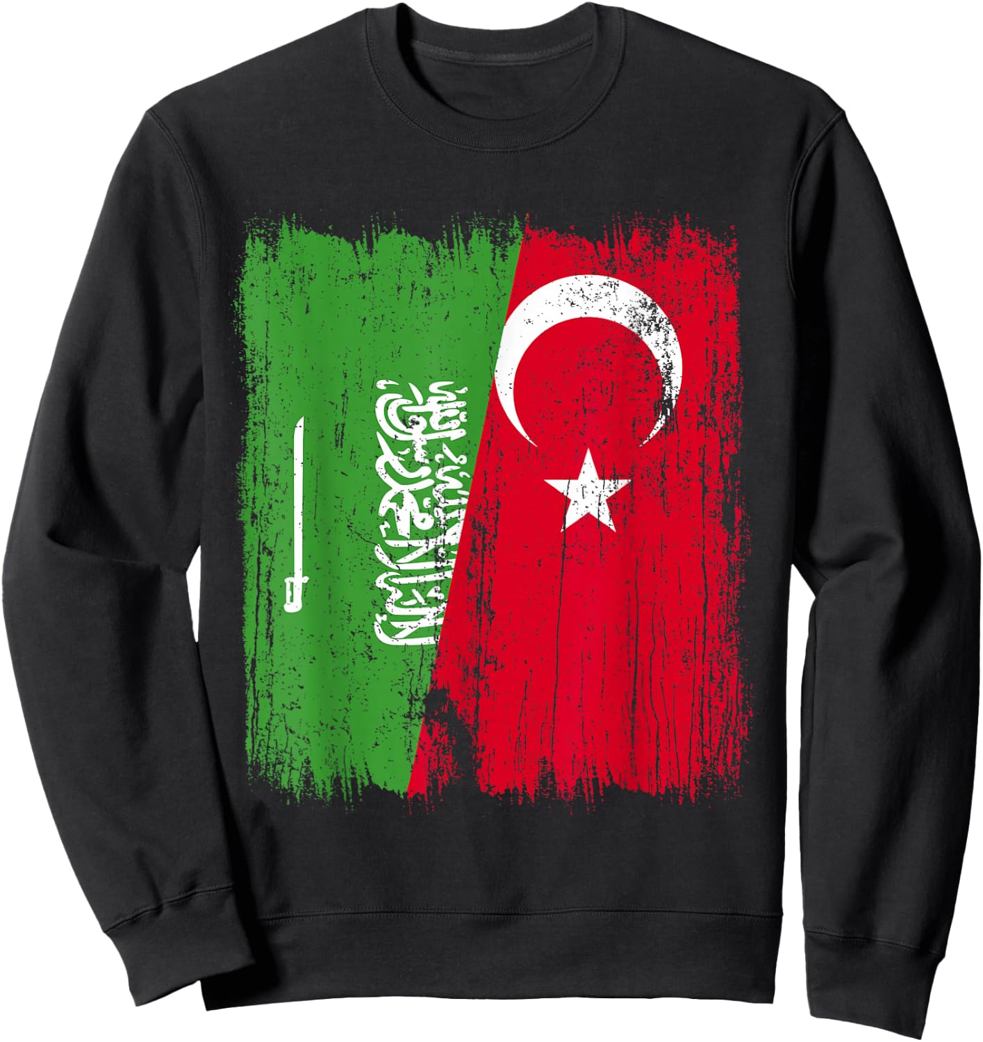 Saudi Arabia Turkey Half Flag Turkiye Saudi Arabian Turkish Sweatshirt - Sweatshirt | Black