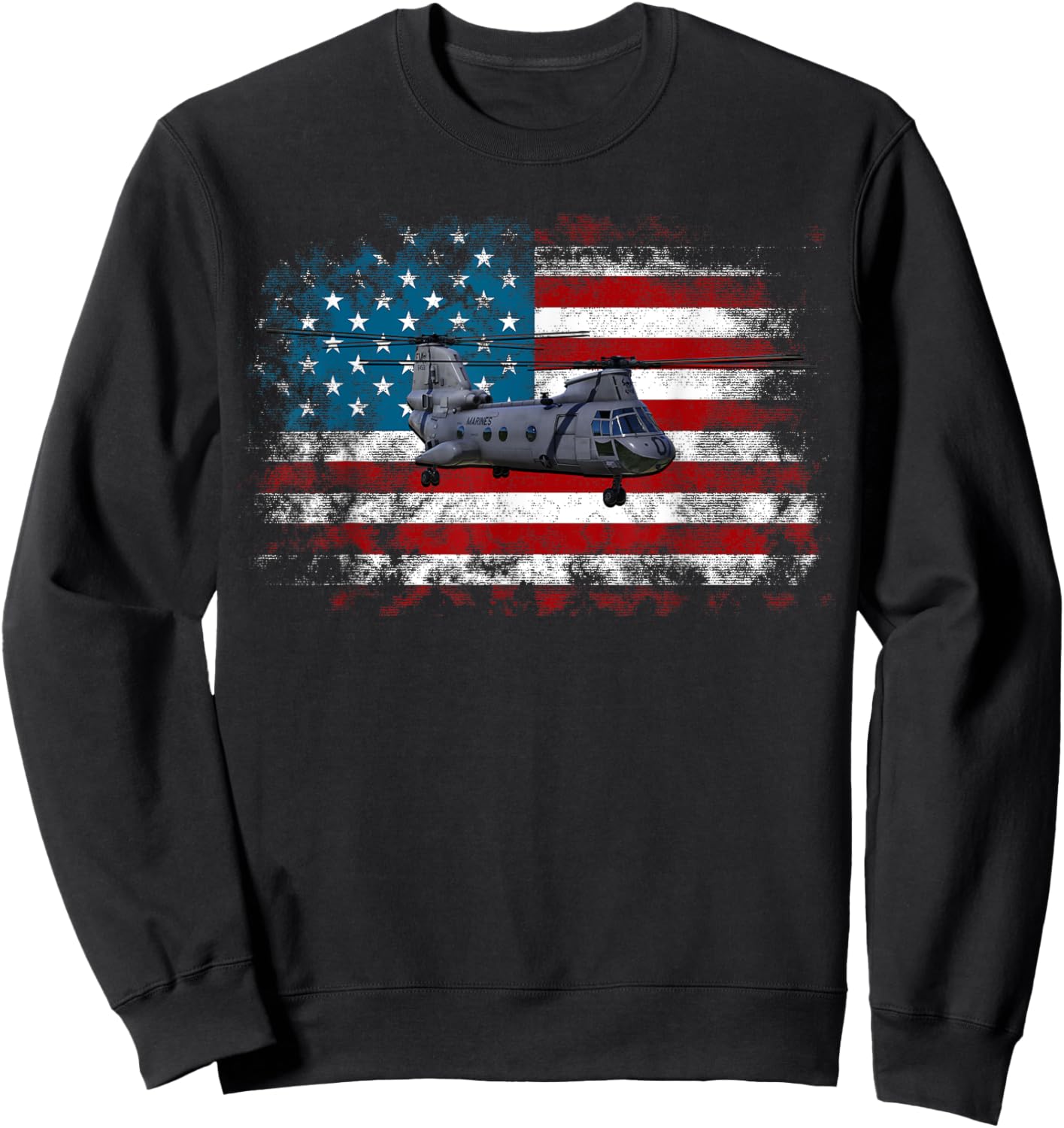 Ch-46 Sea Knight Helicopter Veteran T shirt US Flag Sweatshirt - Sweatshirt | Black