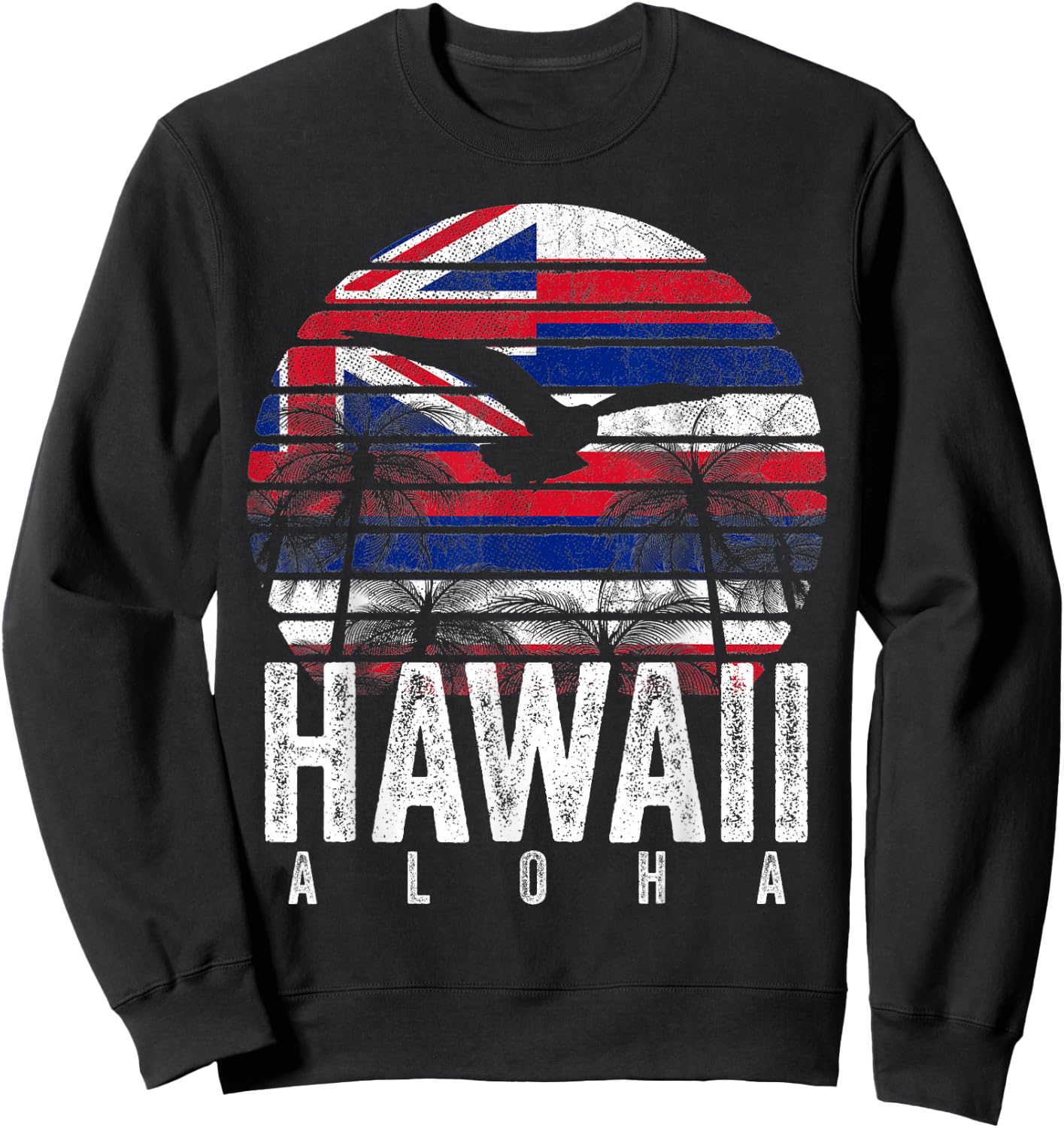 Retro Aloha Hawaii Flag Hawaiian Island Vintage Men Women Sweatshirt - Sweatshirt | Black