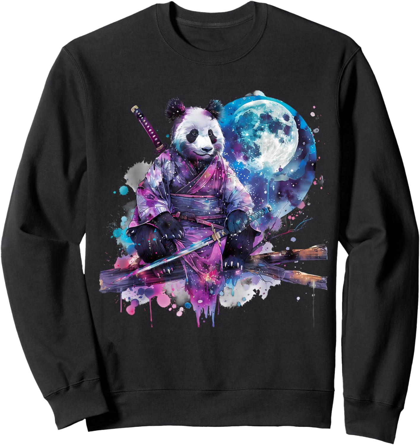 Samurai Panda Bear Japanese Samurai Panda Watercolor Artwork Sweatshirt - Sweatshirt | Black