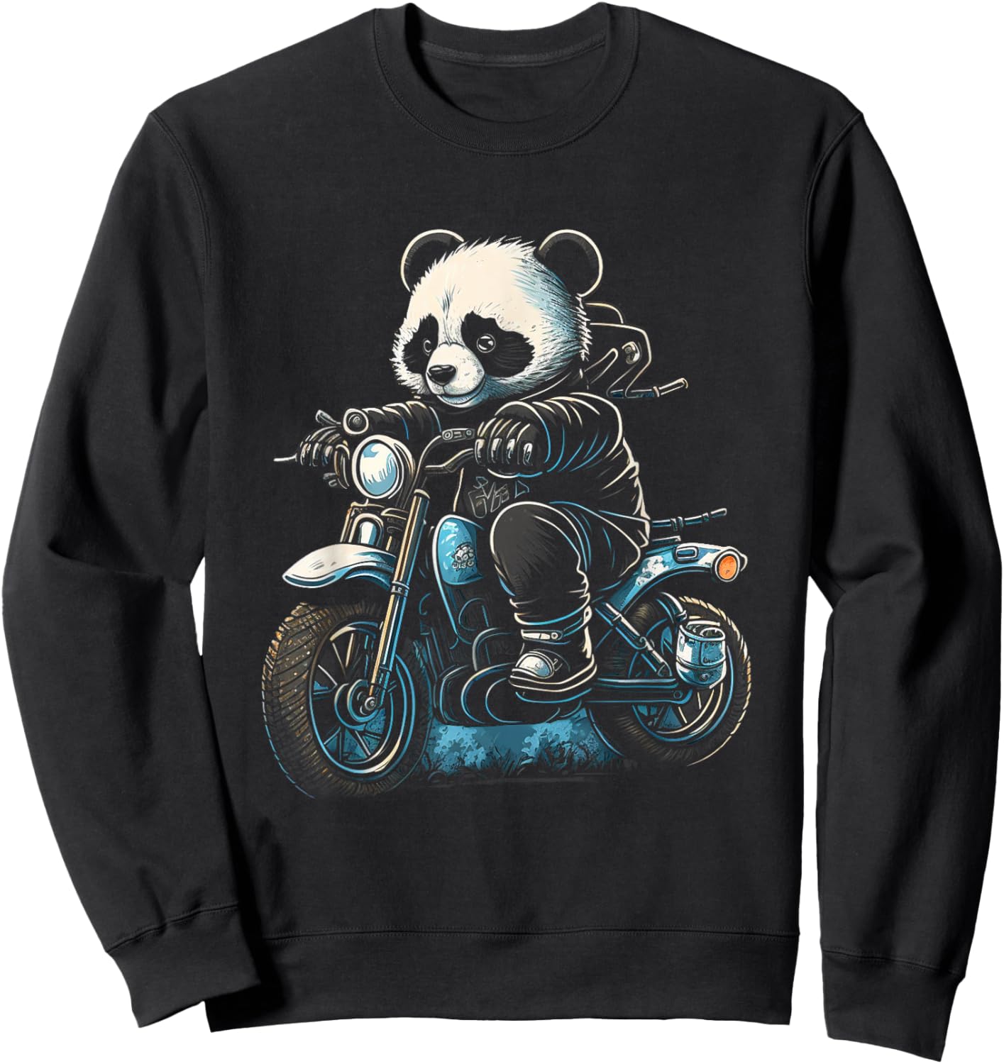 Panda riding motorcycle biker panda bear motorcyclist gift Sweatshirt - Sweatshirt | Black