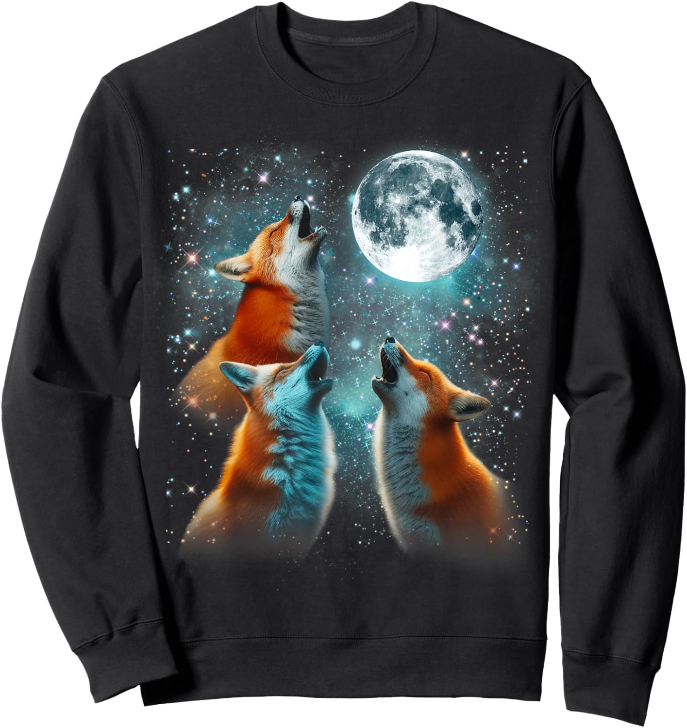 3 Fox Moon Howling Red Fox Head Funny , Women, Kid Sweatshirt - Sweatshirt | Black
