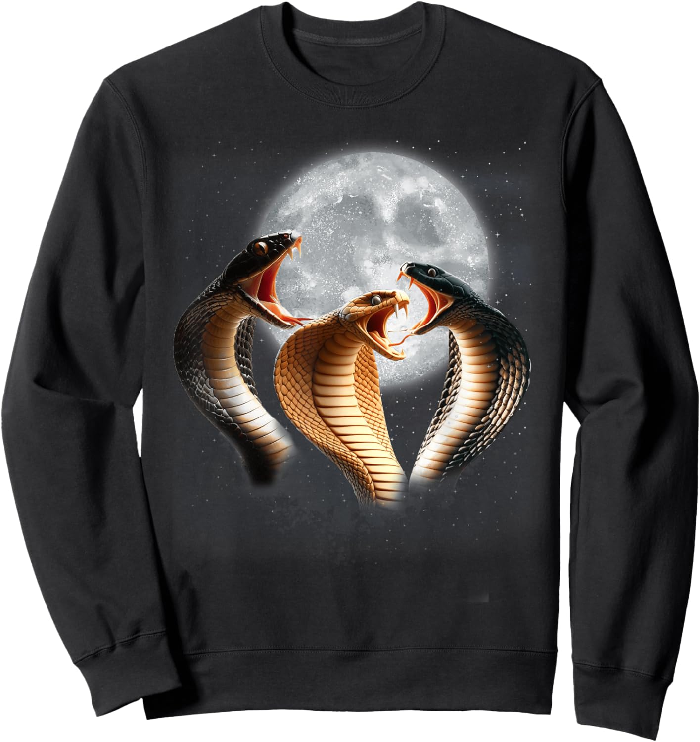3 King Cobra Snakes Howling At The Moon Funny Venom Snake Sweatshirt - Sweatshirt | Black