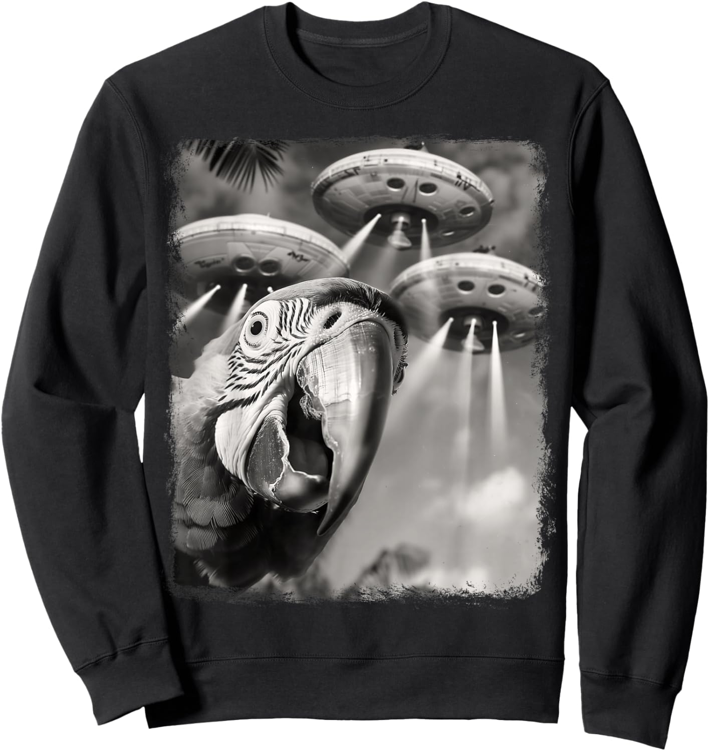 Macaw Parrot Bird UFO Alien Extraterrestrial Selfie Sweatshirt - Sweatshirt | Black