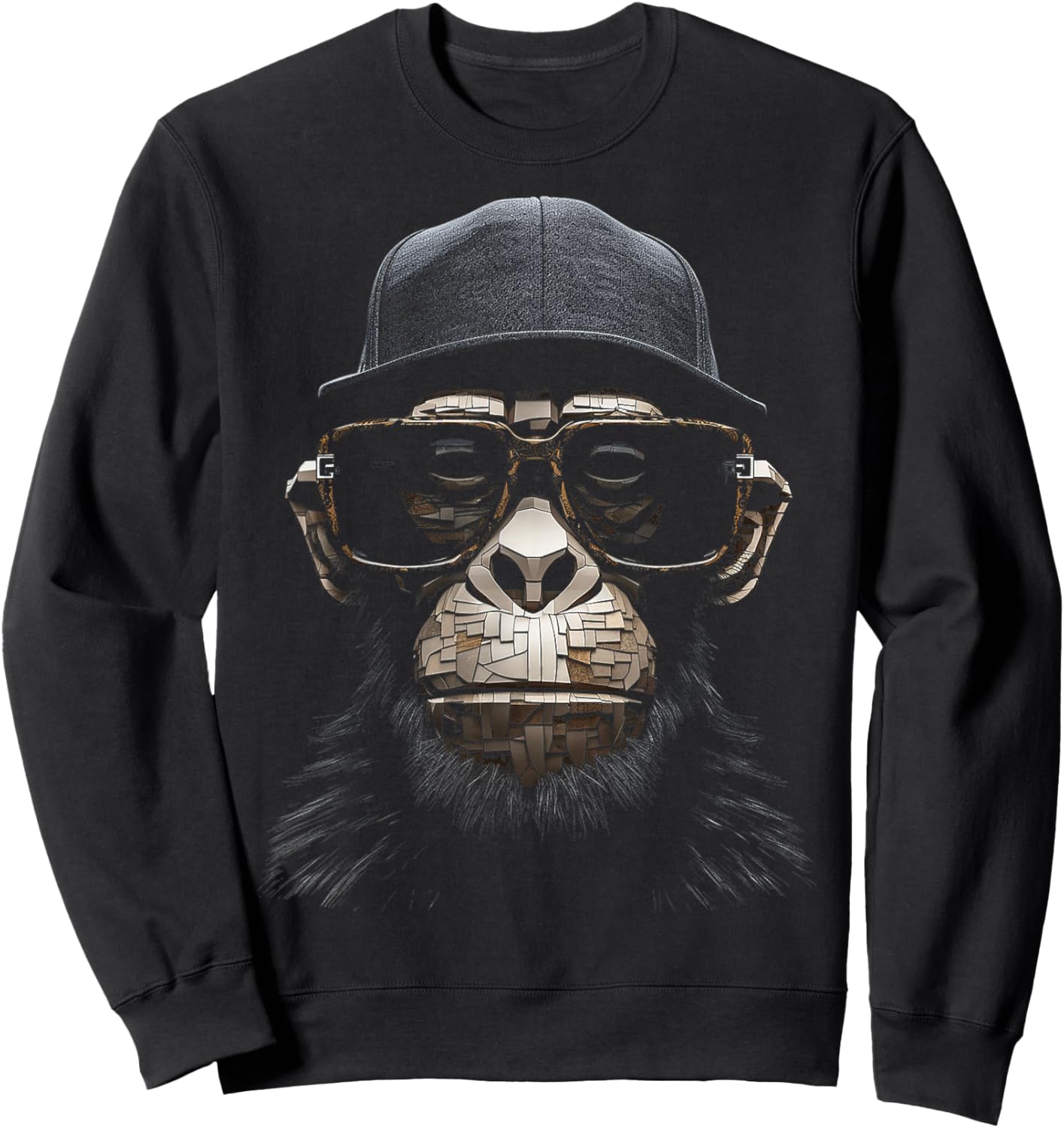 Monkey Drawing Human Art Animal Polygon Graphic Monkey Sweatshirt - Sweatshirt | Black