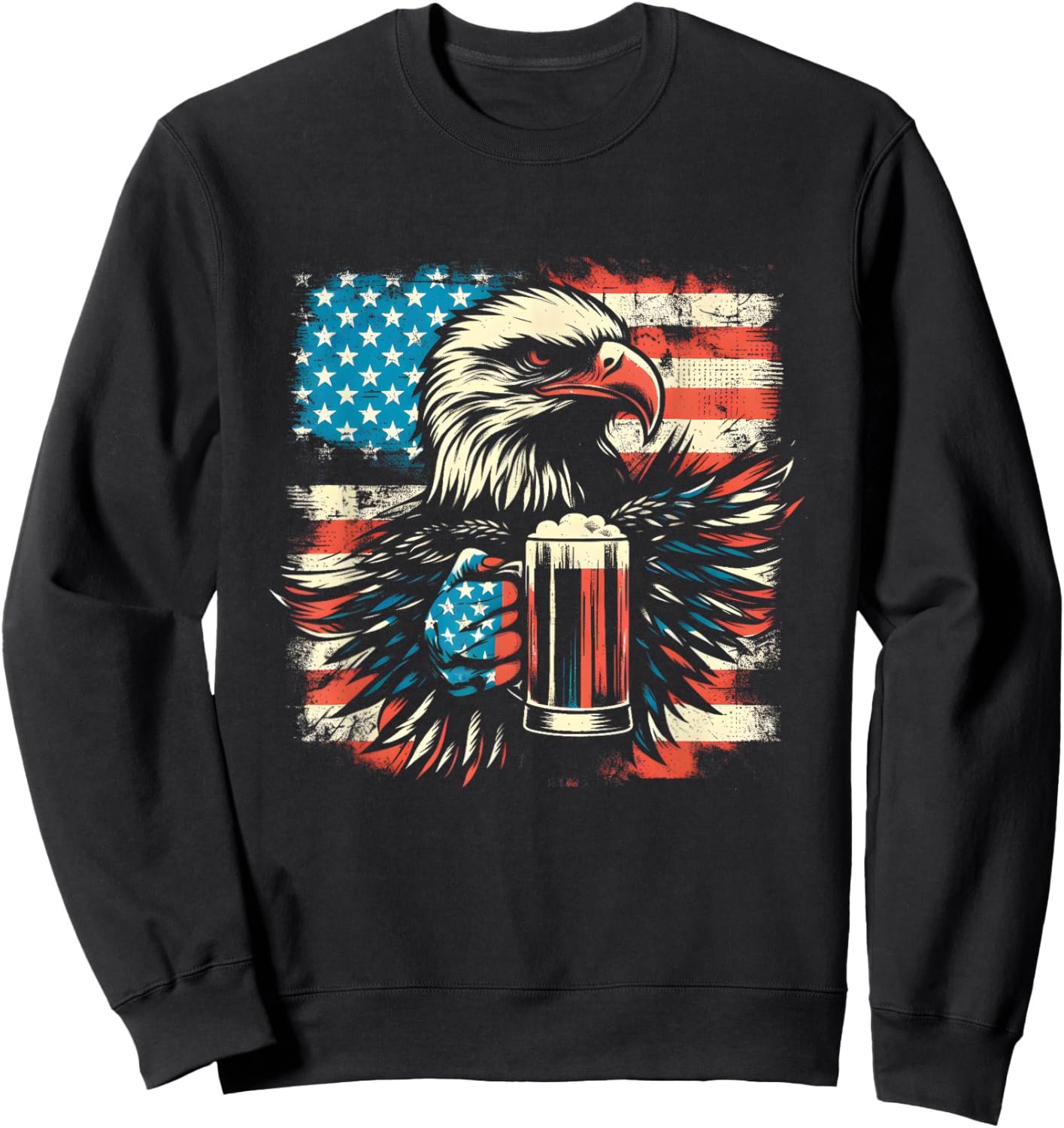 Bald Eagle Beer American Flag - Patriotic USA Beer Lover Men Sweatshirt - Sweatshirt | Black
