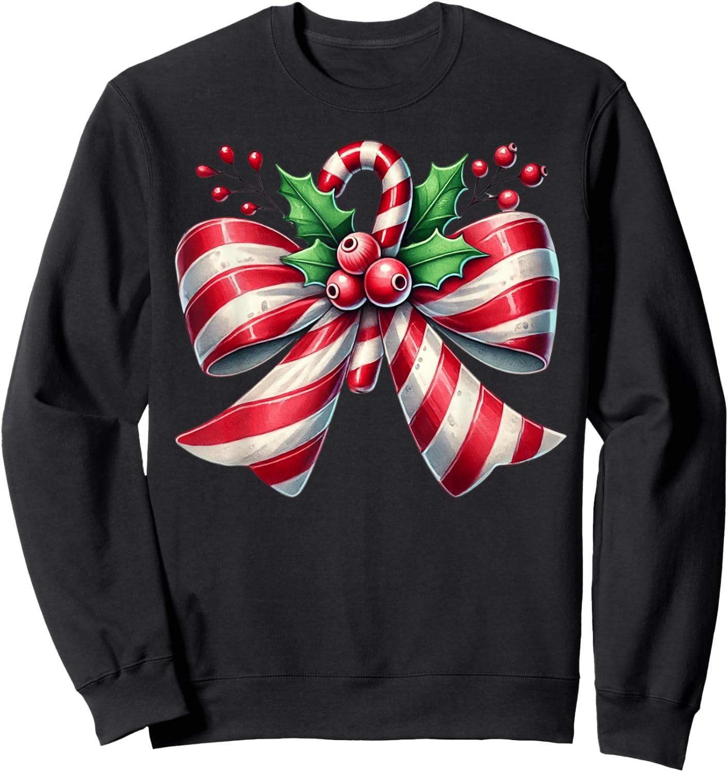 Cute Bow Candy Cane Coquette Christmas Sweatshirt - Sweatshirt | Black