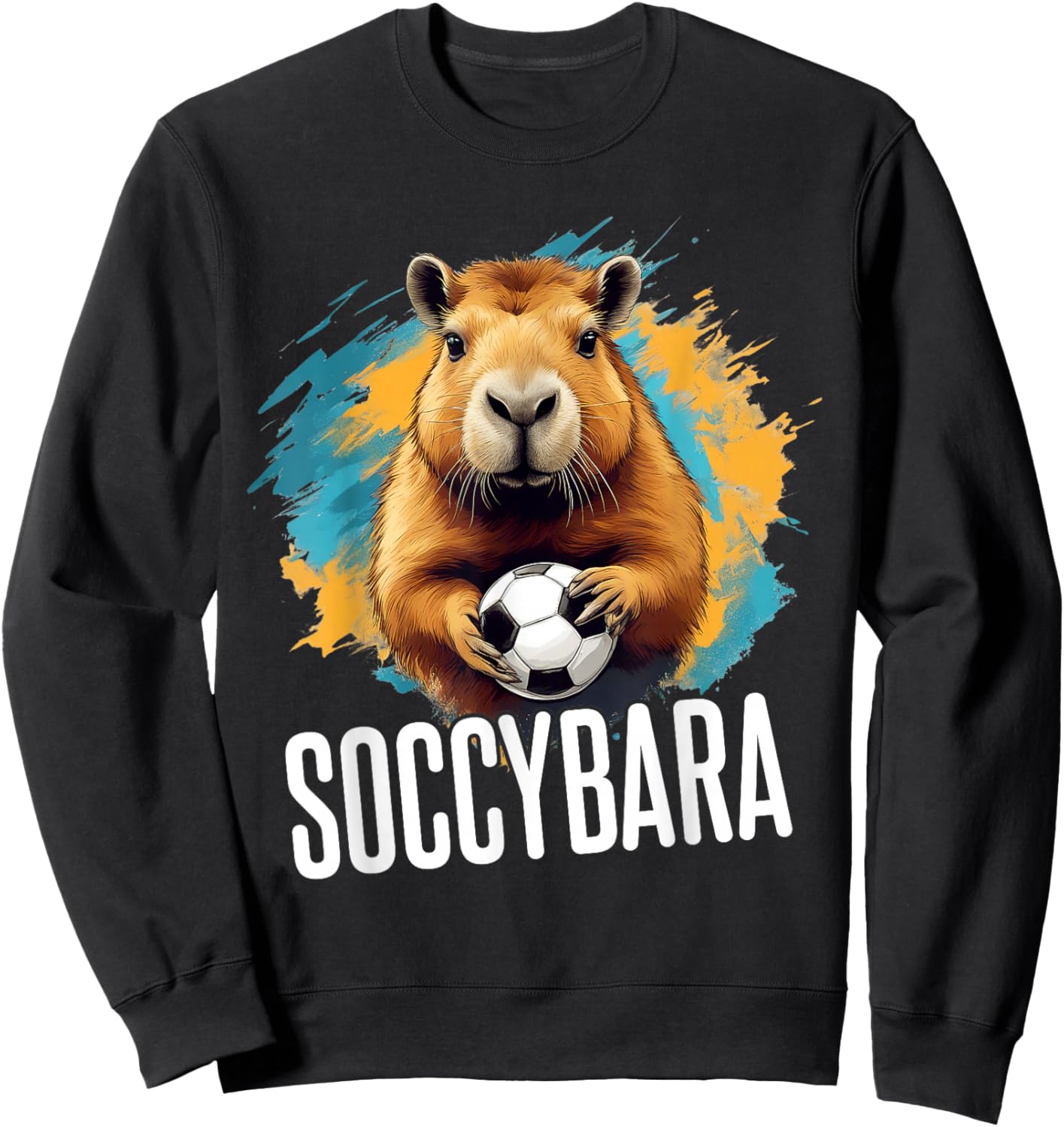Soccybara Delight - Capybara with Football Soccer Sweatshirt - Sweatshirt | Black