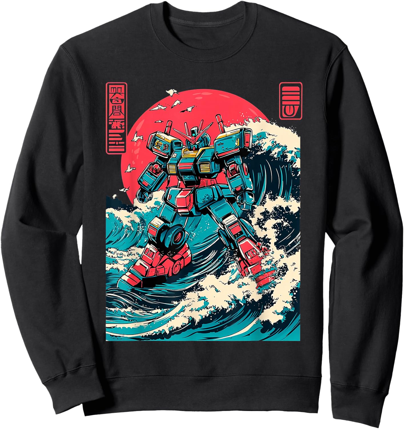 Japanese Mecha Anime Robot Retro Japanese Wave Kanagawa Sweatshirt - Sweatshirt | Black