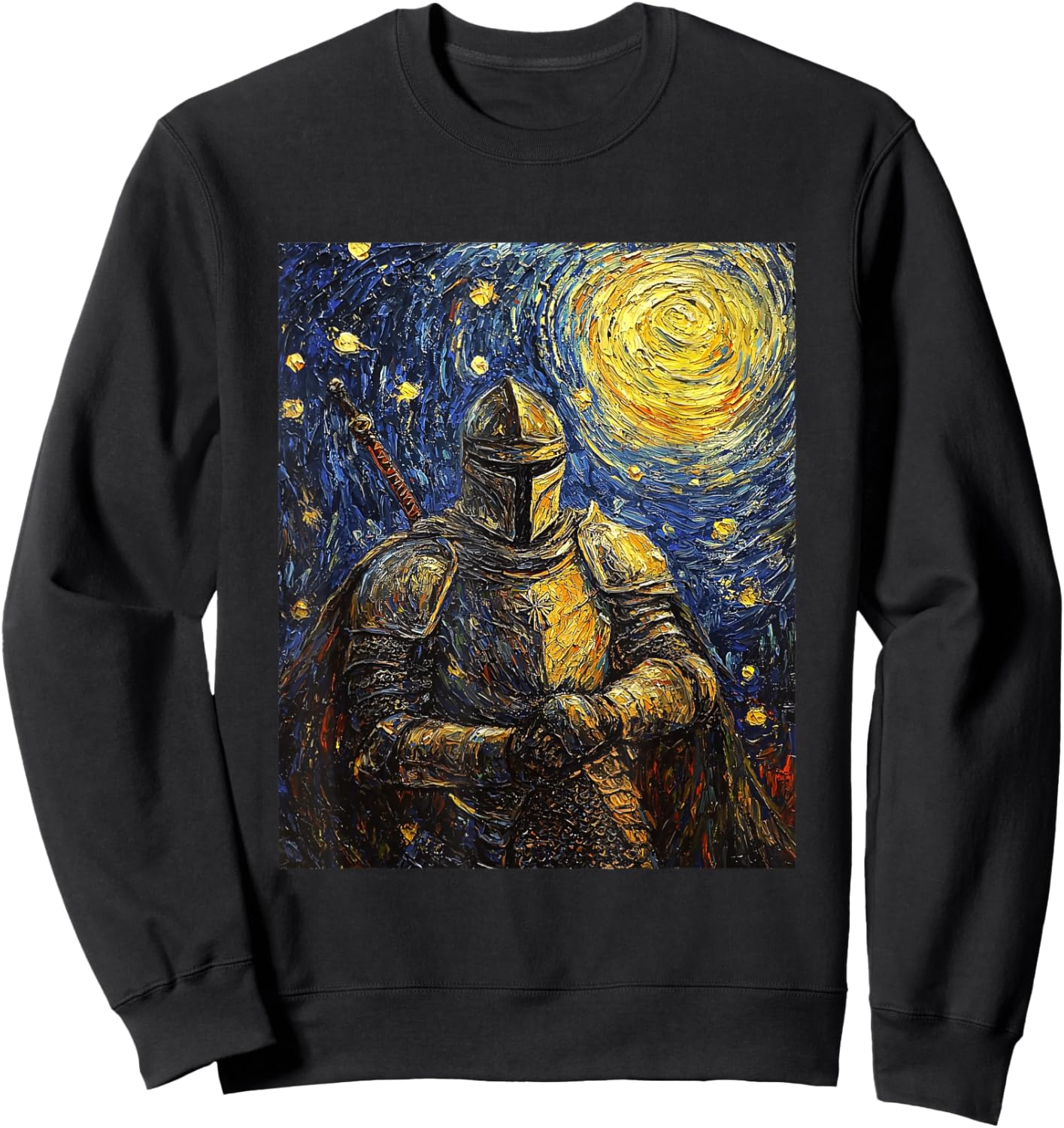 Knight Medieval Van Gogh Style Starry Night Graphic Sweatshirt - Sweatshirt | Black
