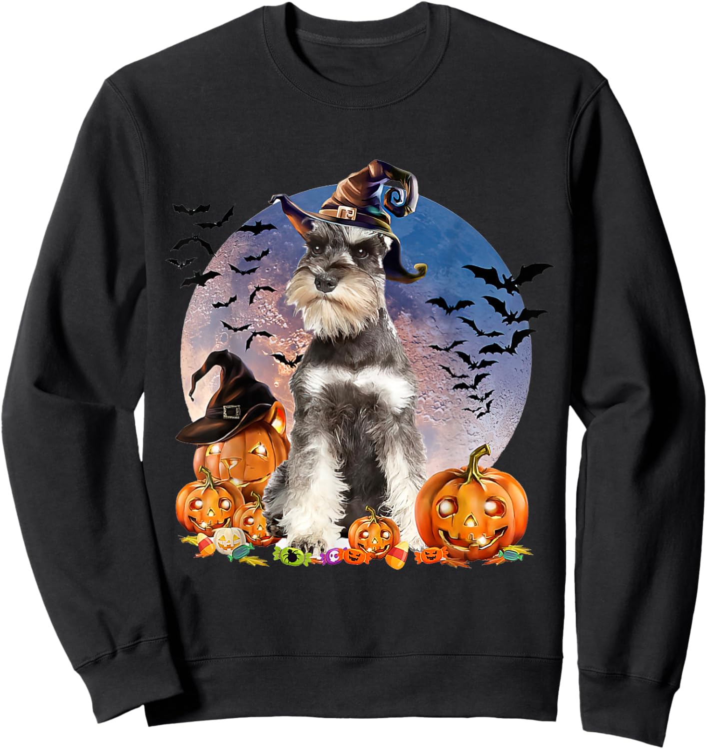 Dog Halloween Schnauzer Jack O Lantern Pumpkin Women Sweatshirt - Sweatshirt | Black