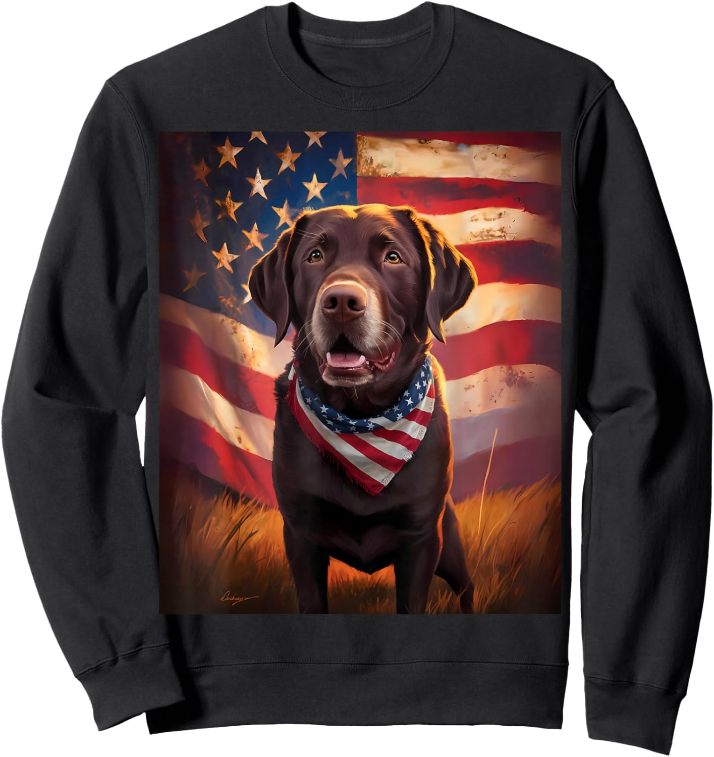 American Chocolate Labrador 4th of July Dog American Flag Sweatshirt - Sweatshirt | Black