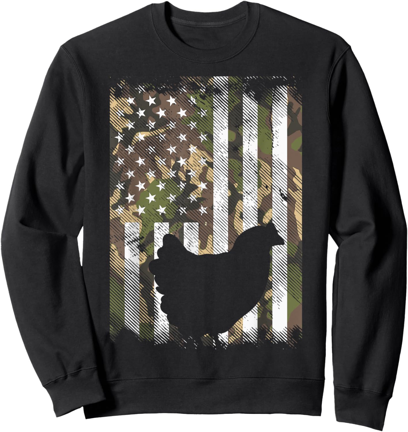 Camo Flag Chicken Vintage Farm Animal Patriotic Farmer Gift Sweatshirt - Sweatshirt | Black