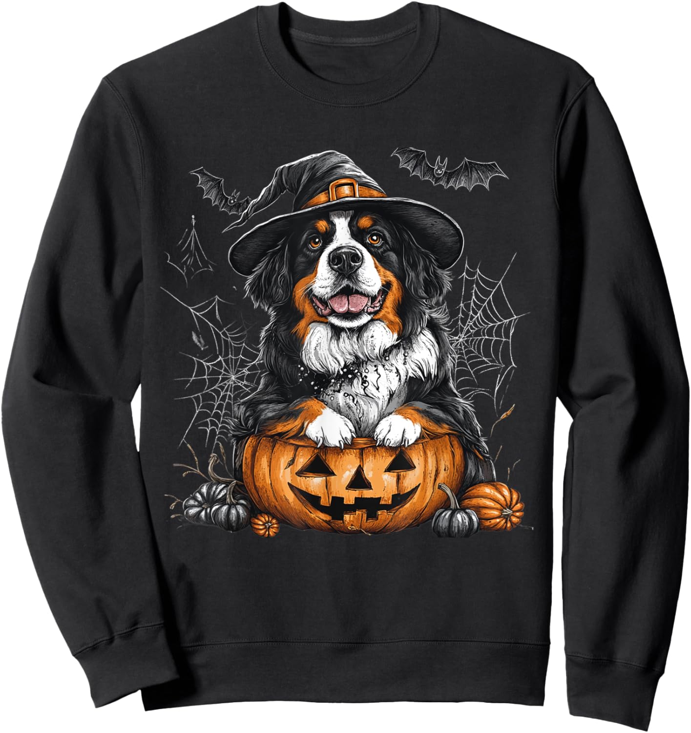 Bernese Mountain Pumpkin Halloween Thanksgiving Men Women Sweatshirt - Sweatshirt | Black
