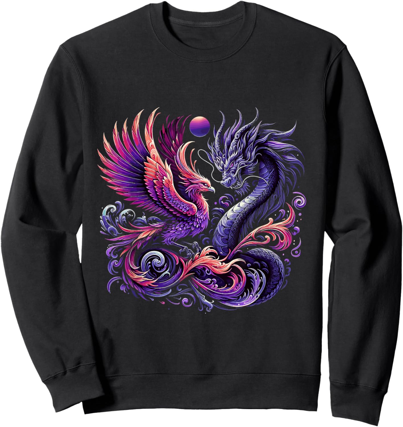 Mystical Phoenix and Dragon Swirl Design Sweatshirt - Sweatshirt | Black