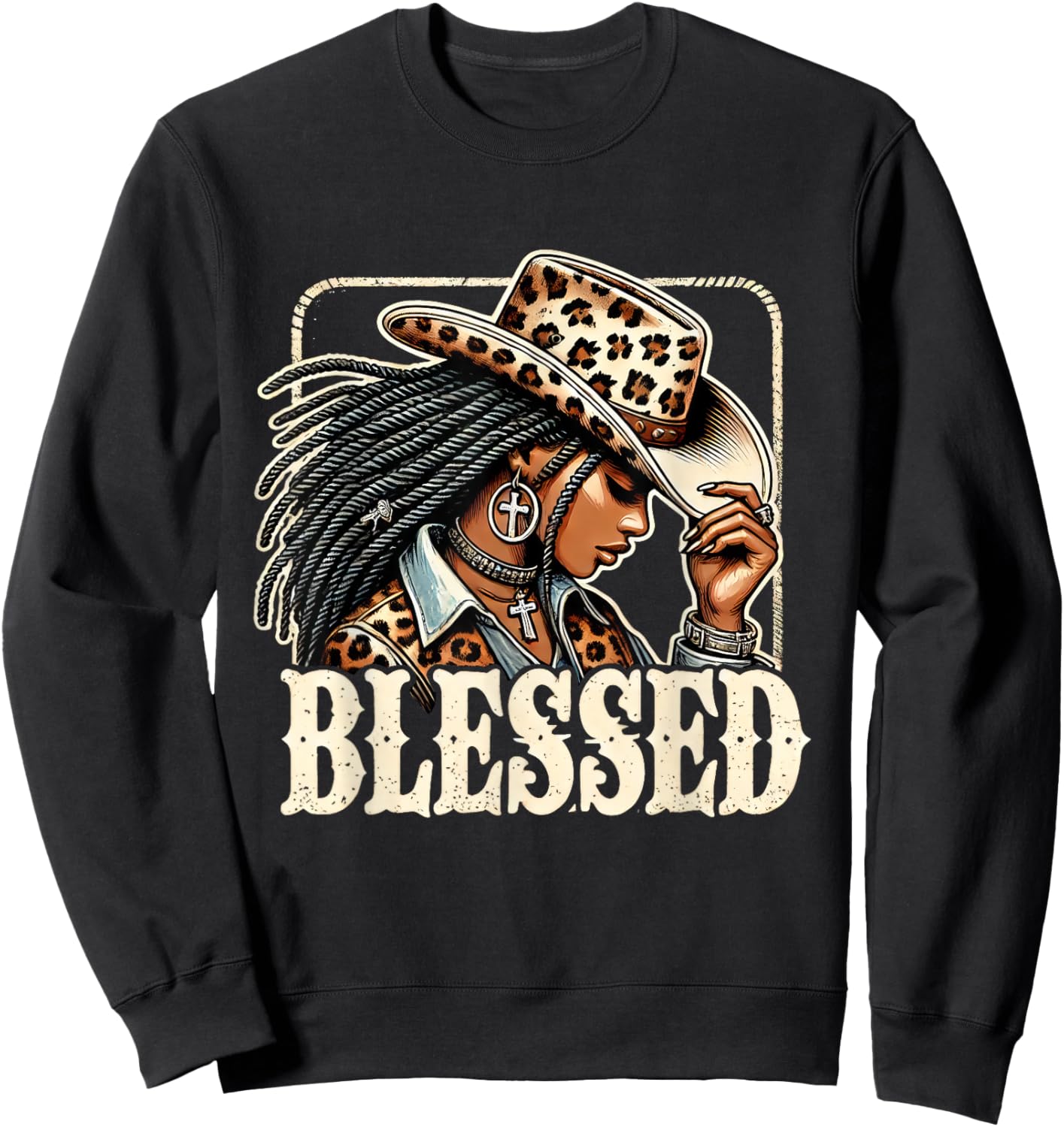 Retro Black Western Cowgirl African Christian Cowgirl Sweatshirt - Sweatshirt | Black