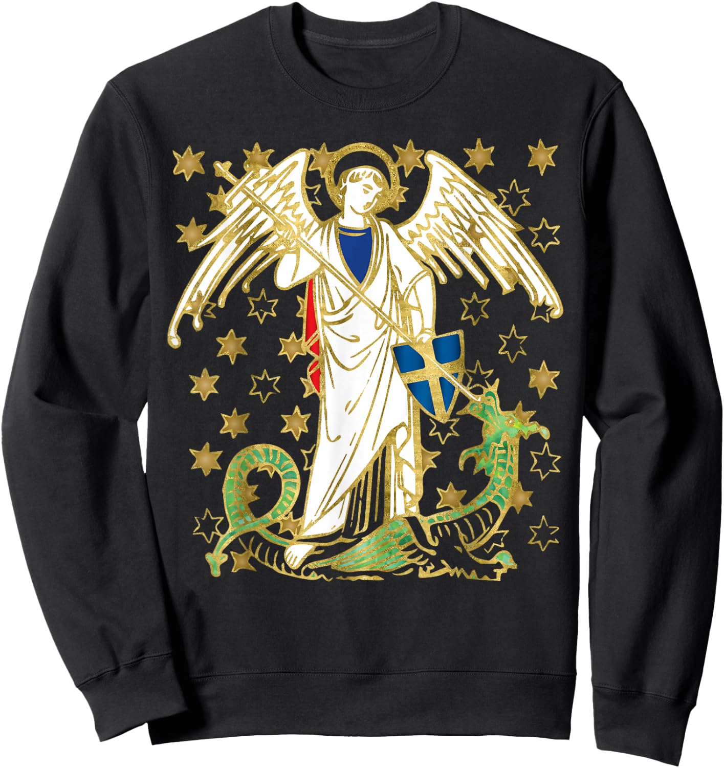 St. Michael the Archangel Icon Dragon Catholic Angel Vintage Sweatshirt - Sweatshirt | Black