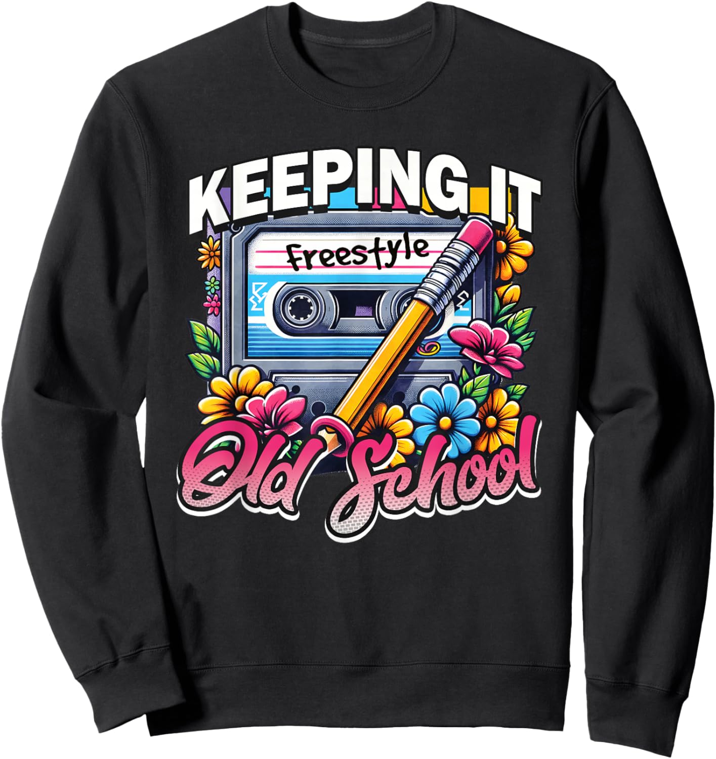 Keeping It Old School 80s Freestyle Cassette Design Sweatshirt - Sweatshirt | Black