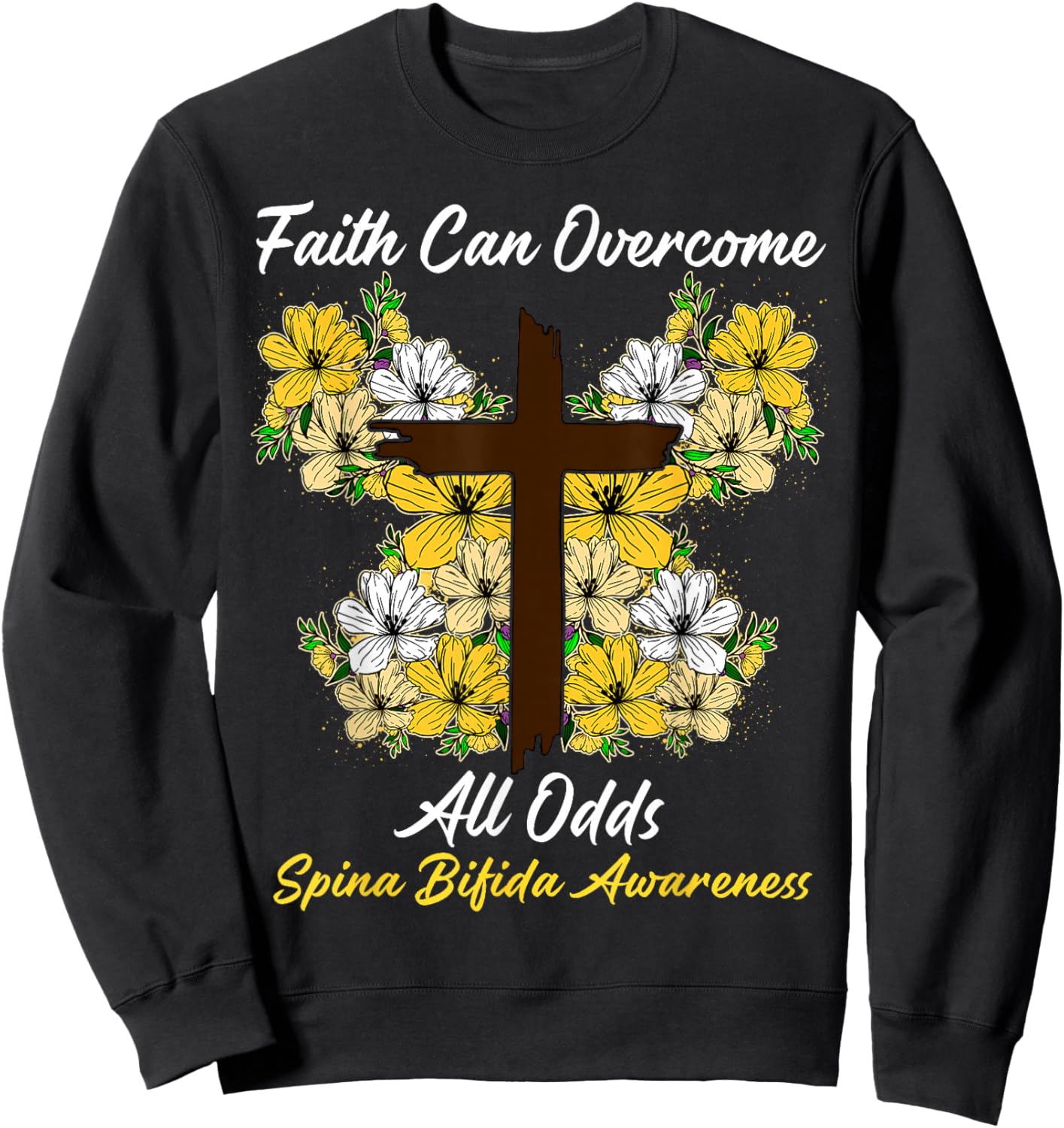 Woman Spina Bifida Awareness Faith Cross Butterfly Sweatshirt - Sweatshirt | Black