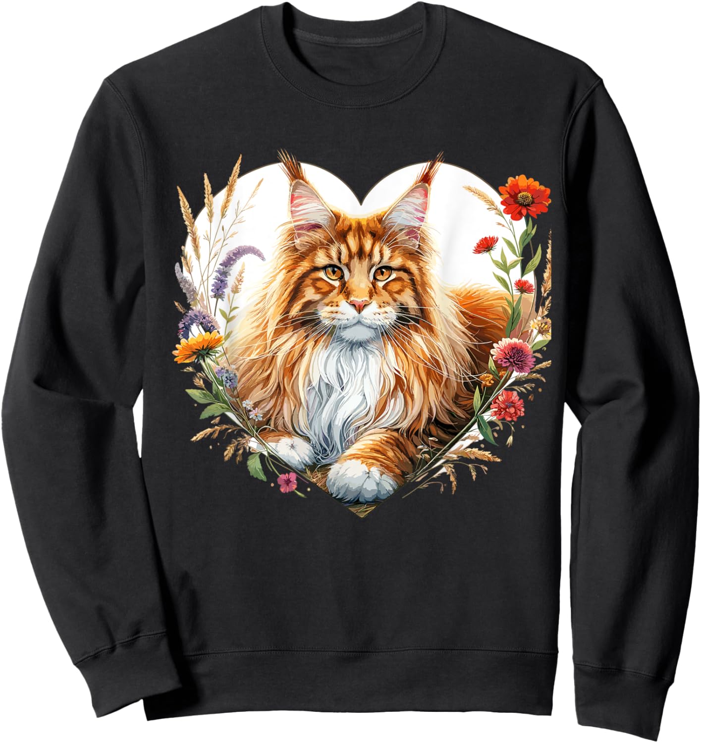My Cat Is My Valentine Cute Orange Maine Coon Cat in a Heart Women Girls Kids Sweatshirt - Sweatshirt | Black