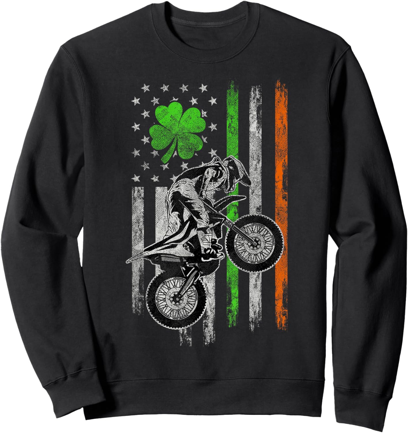 Motocross American Irish Flag St Patricks Day Dirt Bike Sweatshirt - Sweatshirt | Black