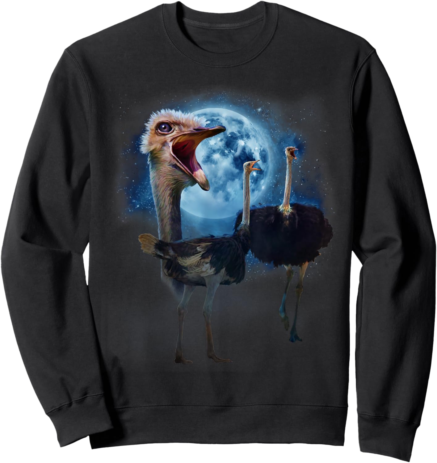 Funny Ostrich Shirt - Ostriches Howling at the Moon Sweatshirt - Sweatshirt | Black