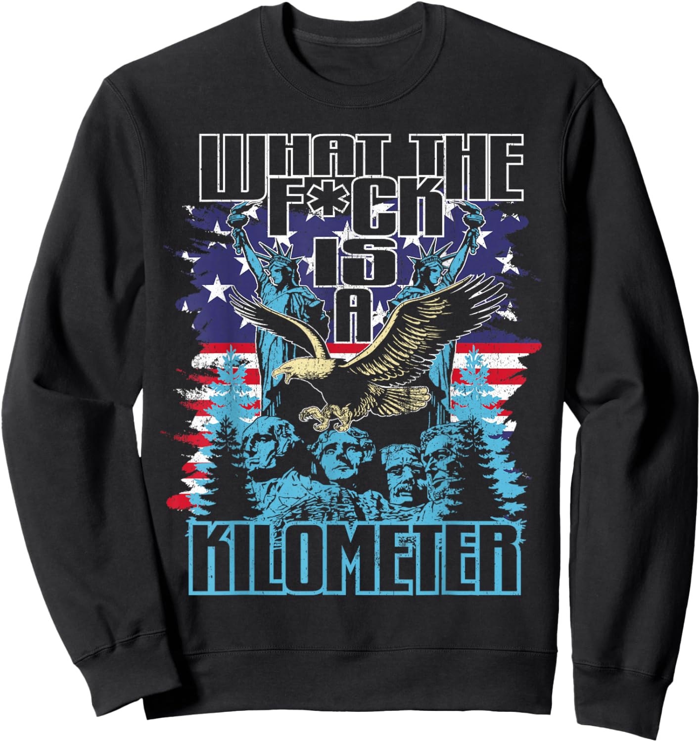 Was zum Teufel ist ein Kilometer Eagle USA Flag Funny Sweatshirt - Sweatshirt | Black