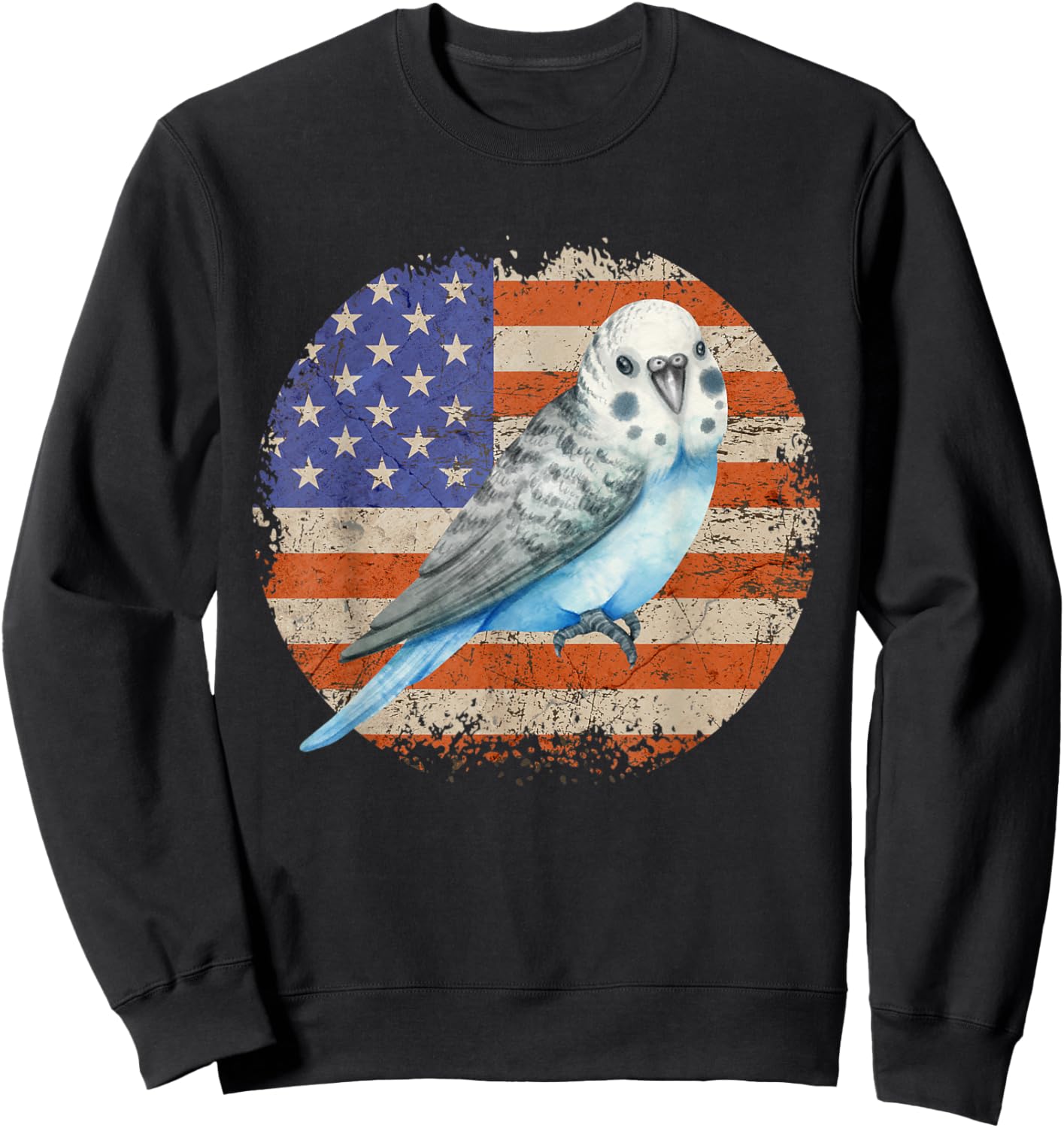 Parakeet Budgie Retro Grunge Patriotic American US Flag Sweatshirt - Sweatshirt | Black
