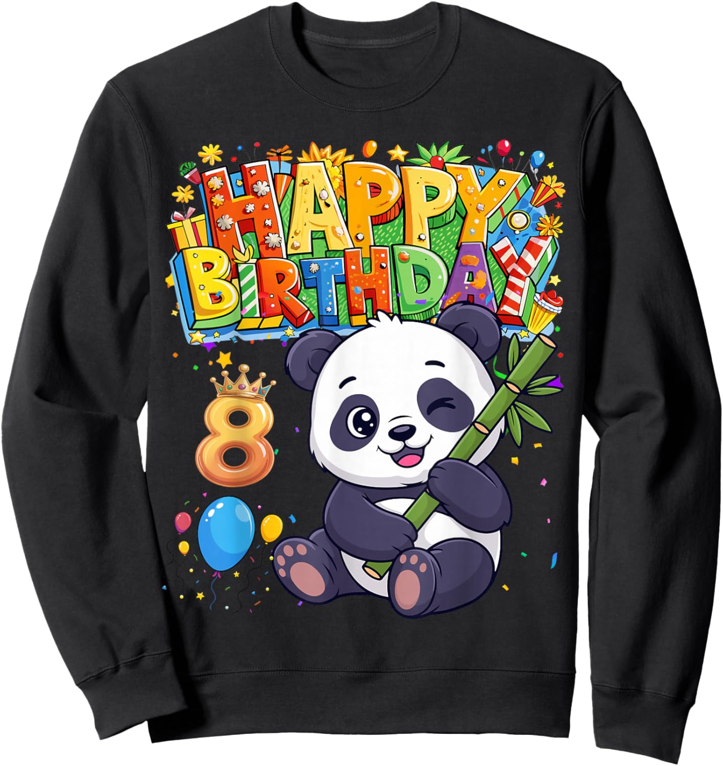 It's My Birthday Panda Kids 8 Years Old Girl Sweatshirt - Sweatshirt | Black