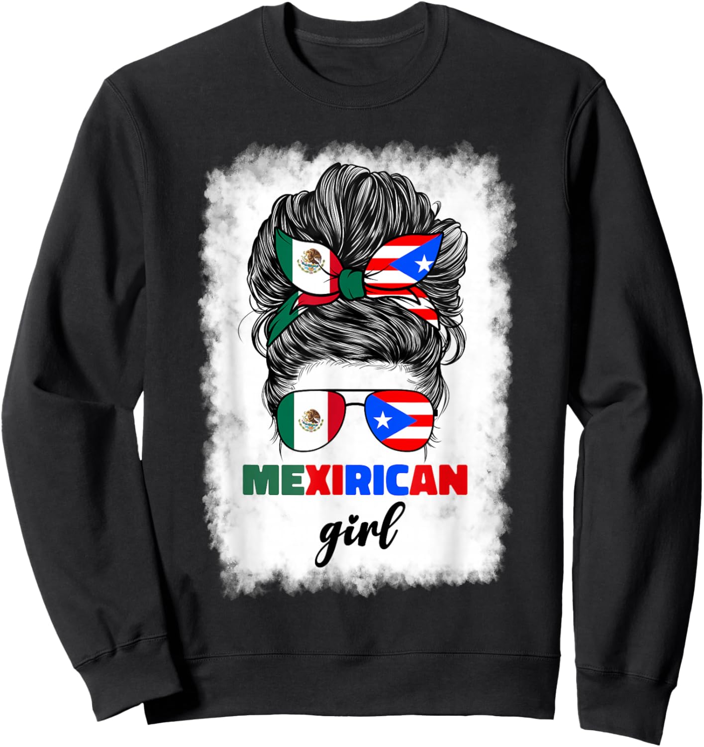 Mexirican Girl Mix Half Mexican and Puerto Rican Rico Flag Sweatshirt - Sweatshirt | Black