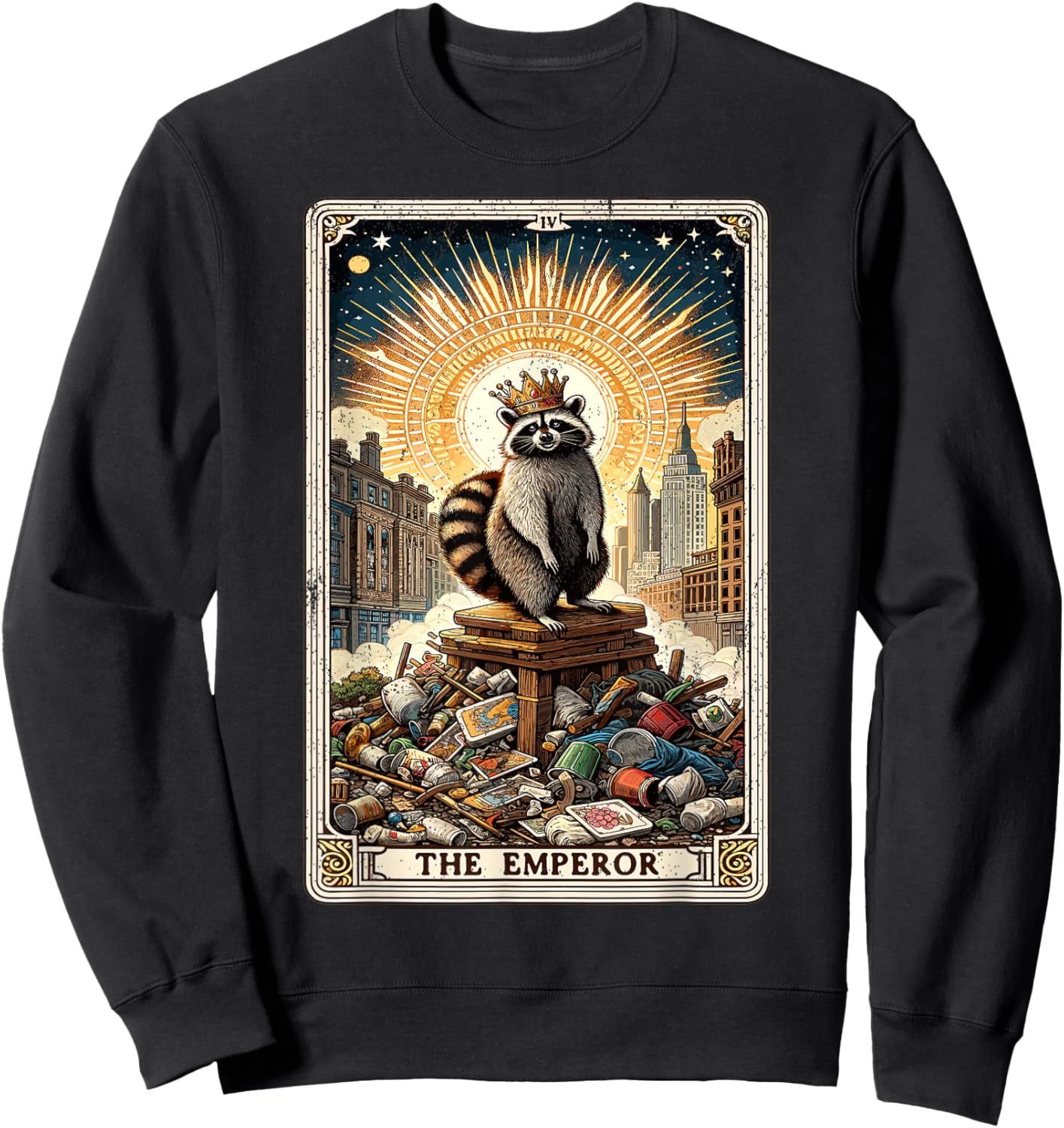 The Emperor Tarot Card Mystic Raccoon Sweatshirt - Sweatshirt | Black