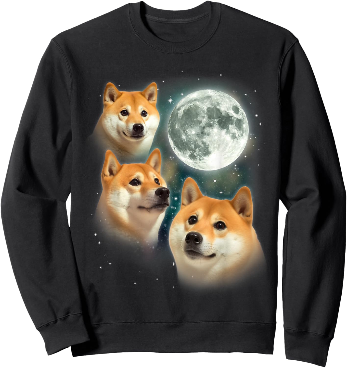 Three Shiba Inu Moon | 3 Doge Funny Cute Dog Meme Parody Sweatshirt - Sweatshirt | Black