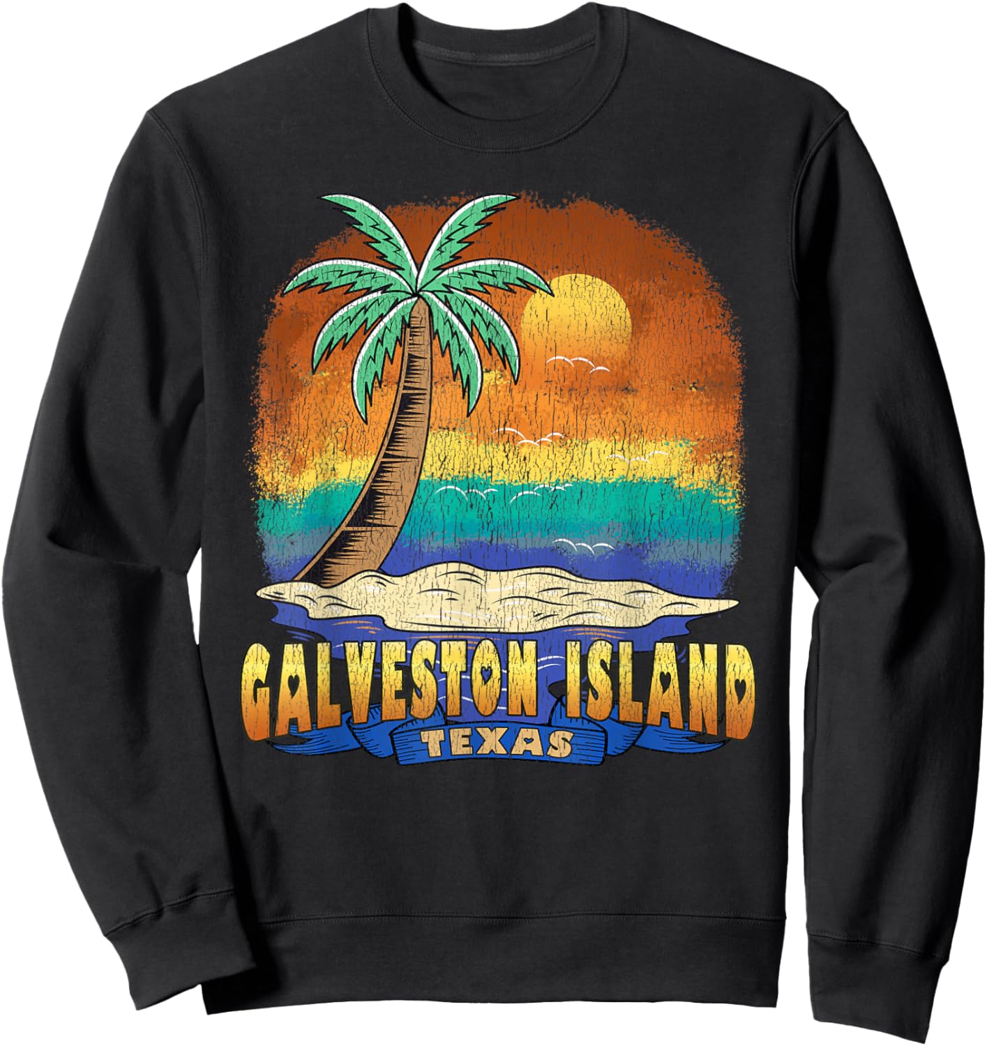GALVESTON ISLAND TEXAS | Vintage Distressed Souvenir Sweatshirt - Sweatshirt | Black