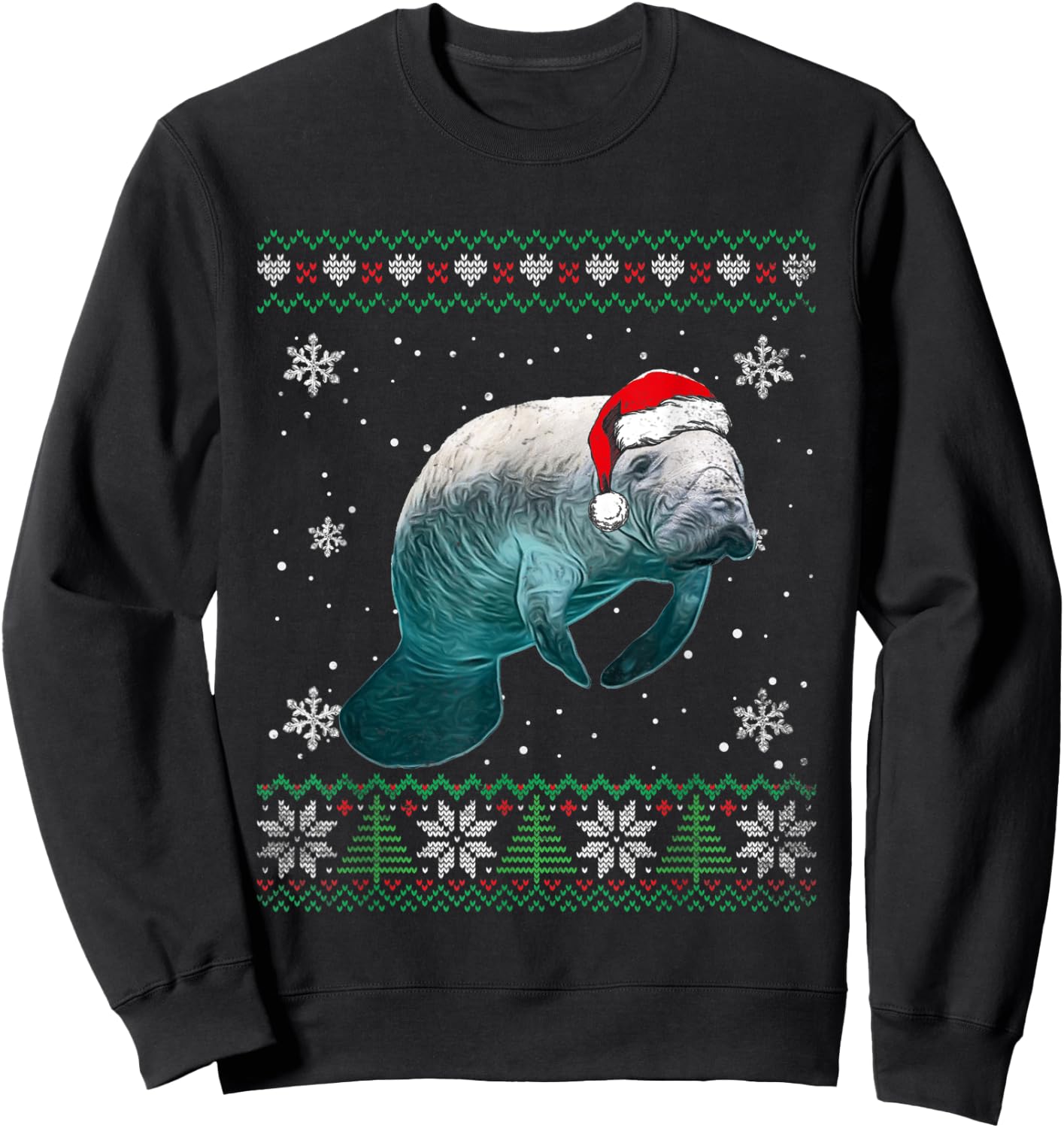 Santa Manatee Ugly Sweater Animals Christmas Pajama Sweatshirt - Sweatshirt | Black